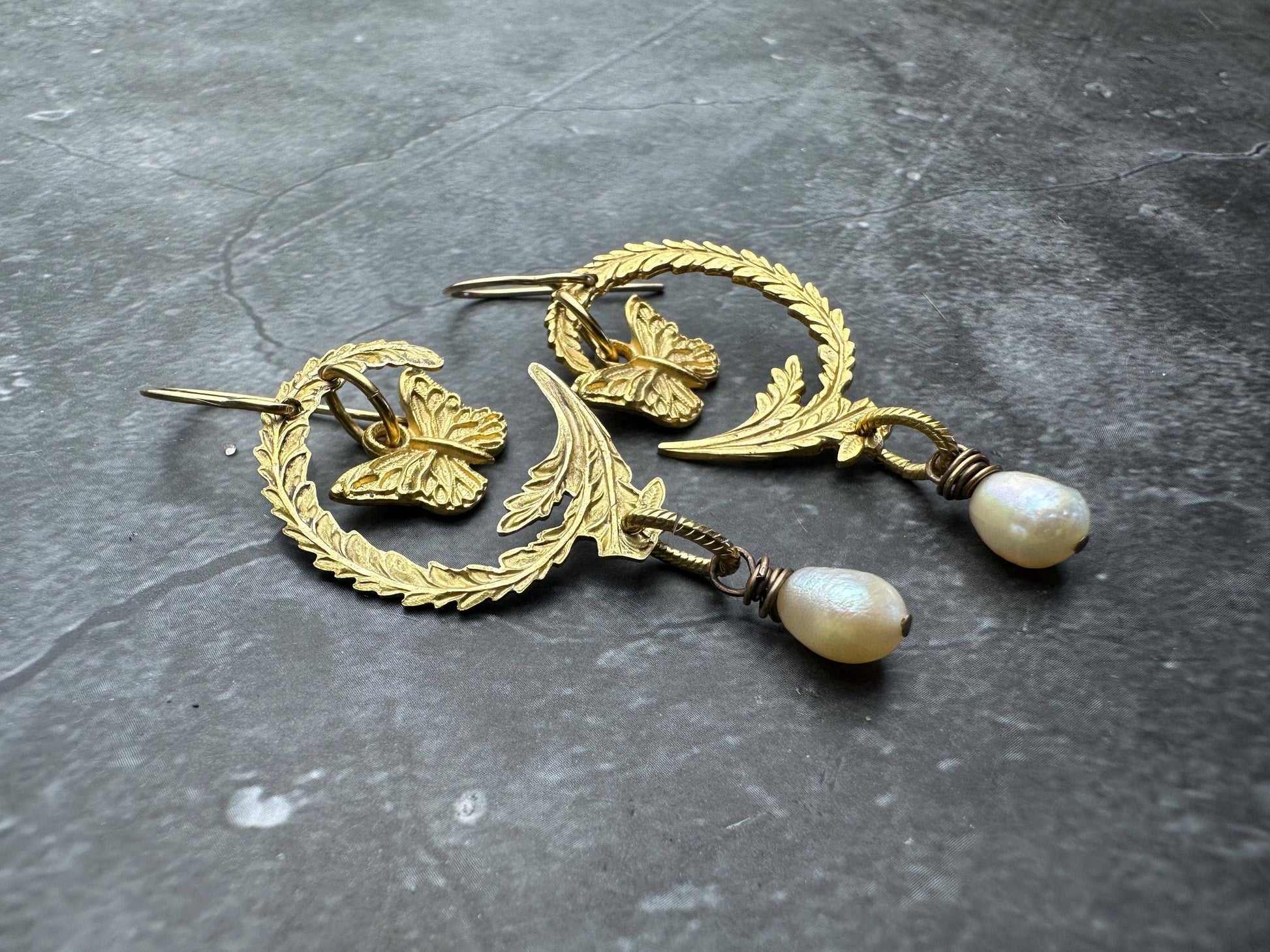 Moon Earrings: Handcrafted Boho Butterfly Leaf Pearl Jewelry