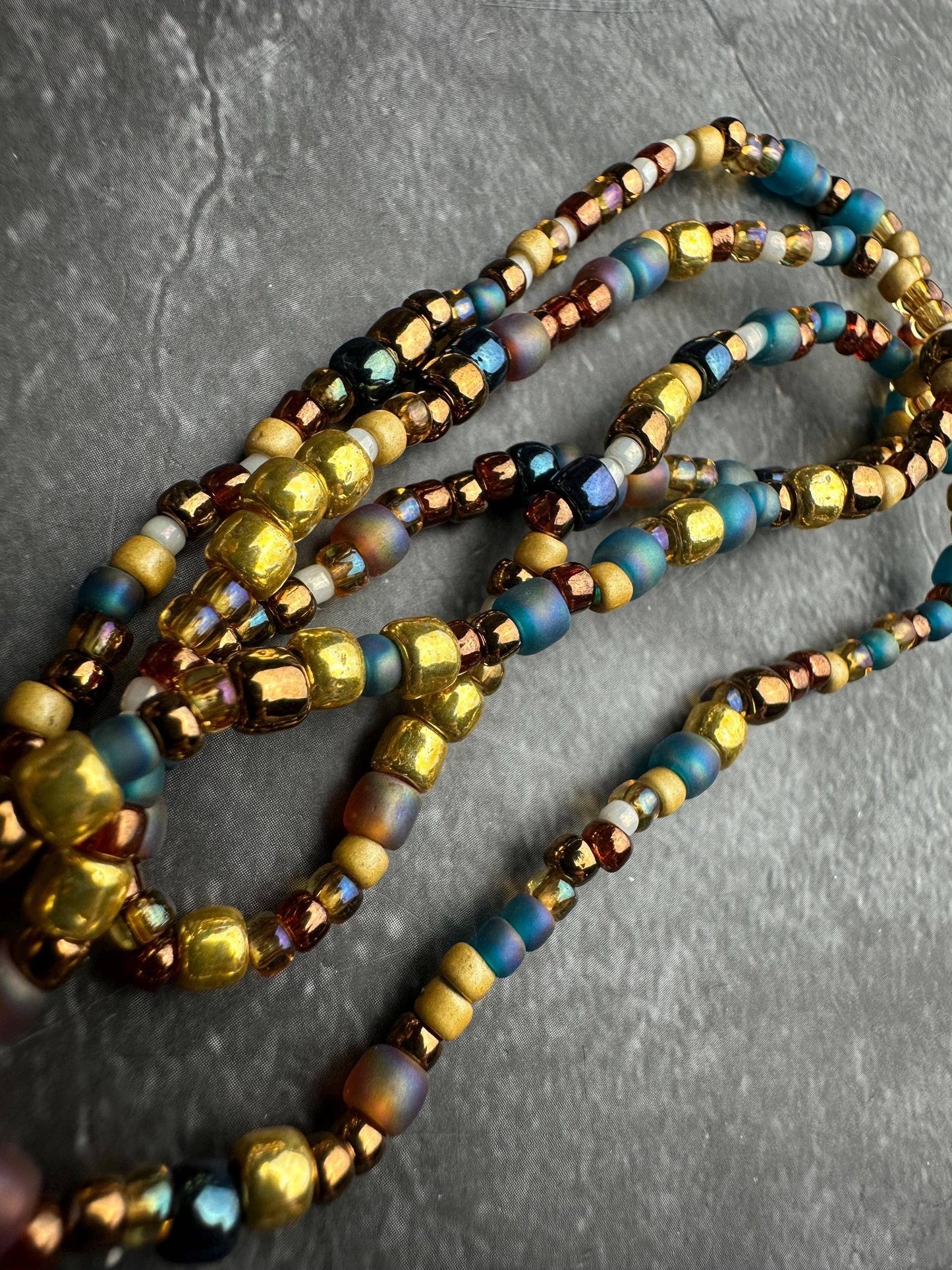 Seed Bead Wrap Bracelet - Blue Gold Layering Bracelet