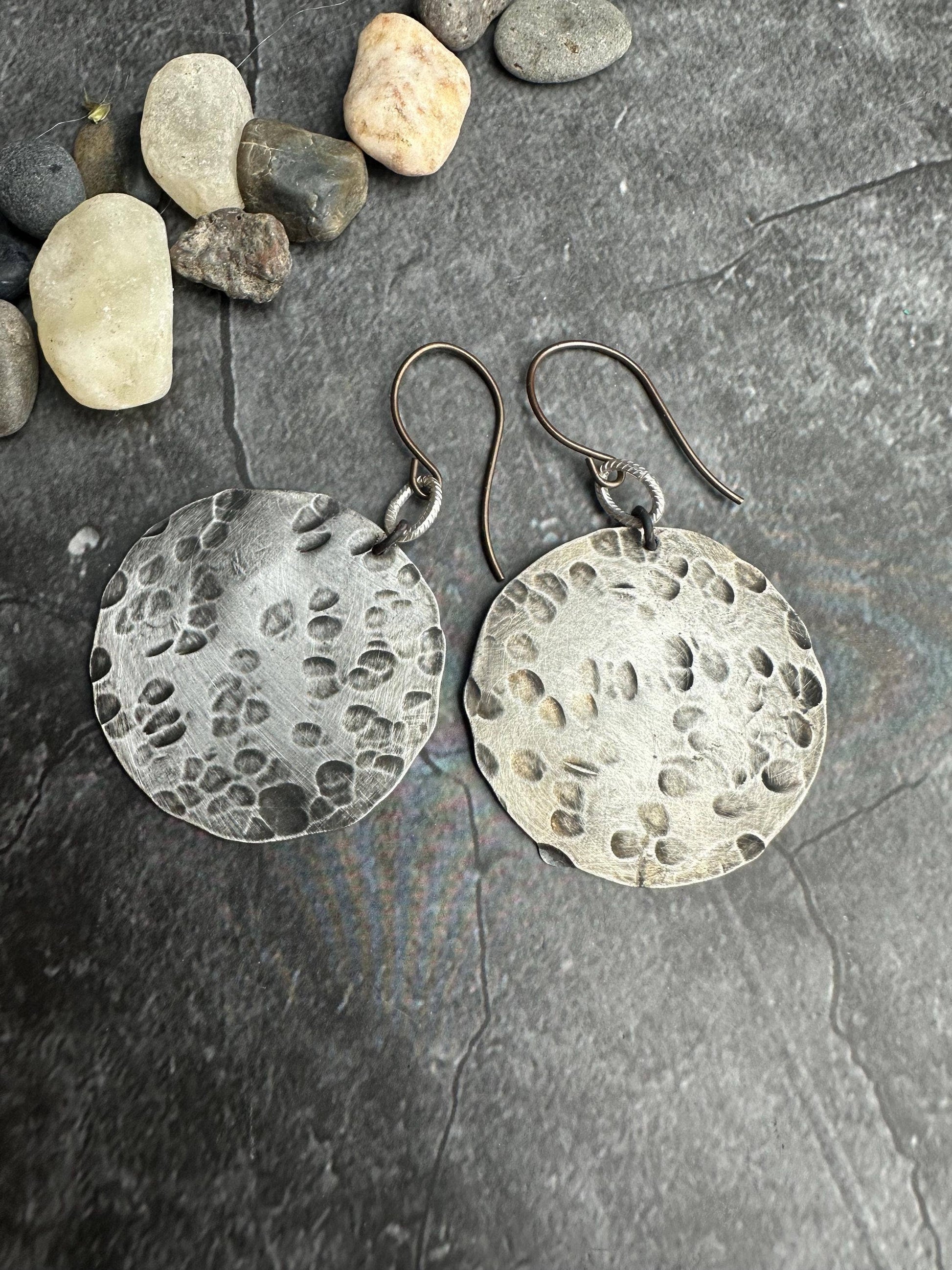 Silver Hammered Circle Earrings