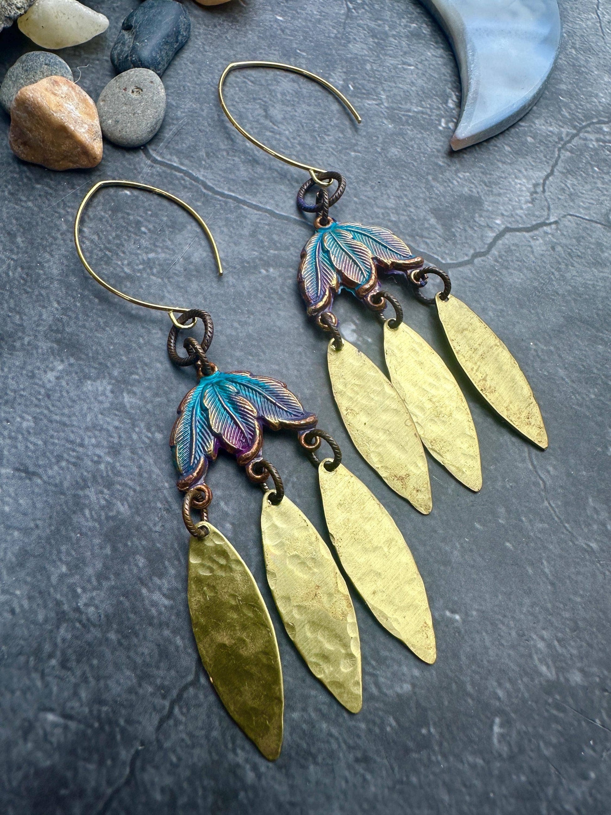Garden Petals Earrings - Solid Brass Hand Patina