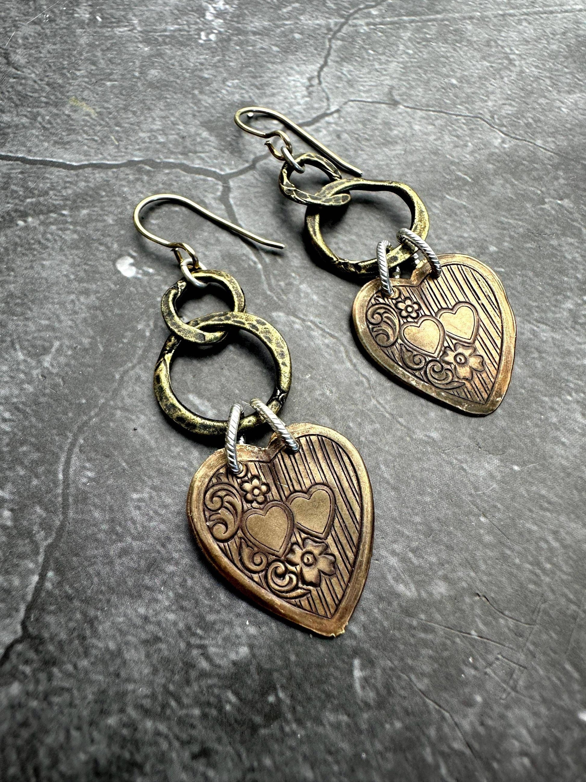 Chained Heart Mixed Metal steampunk Earrings