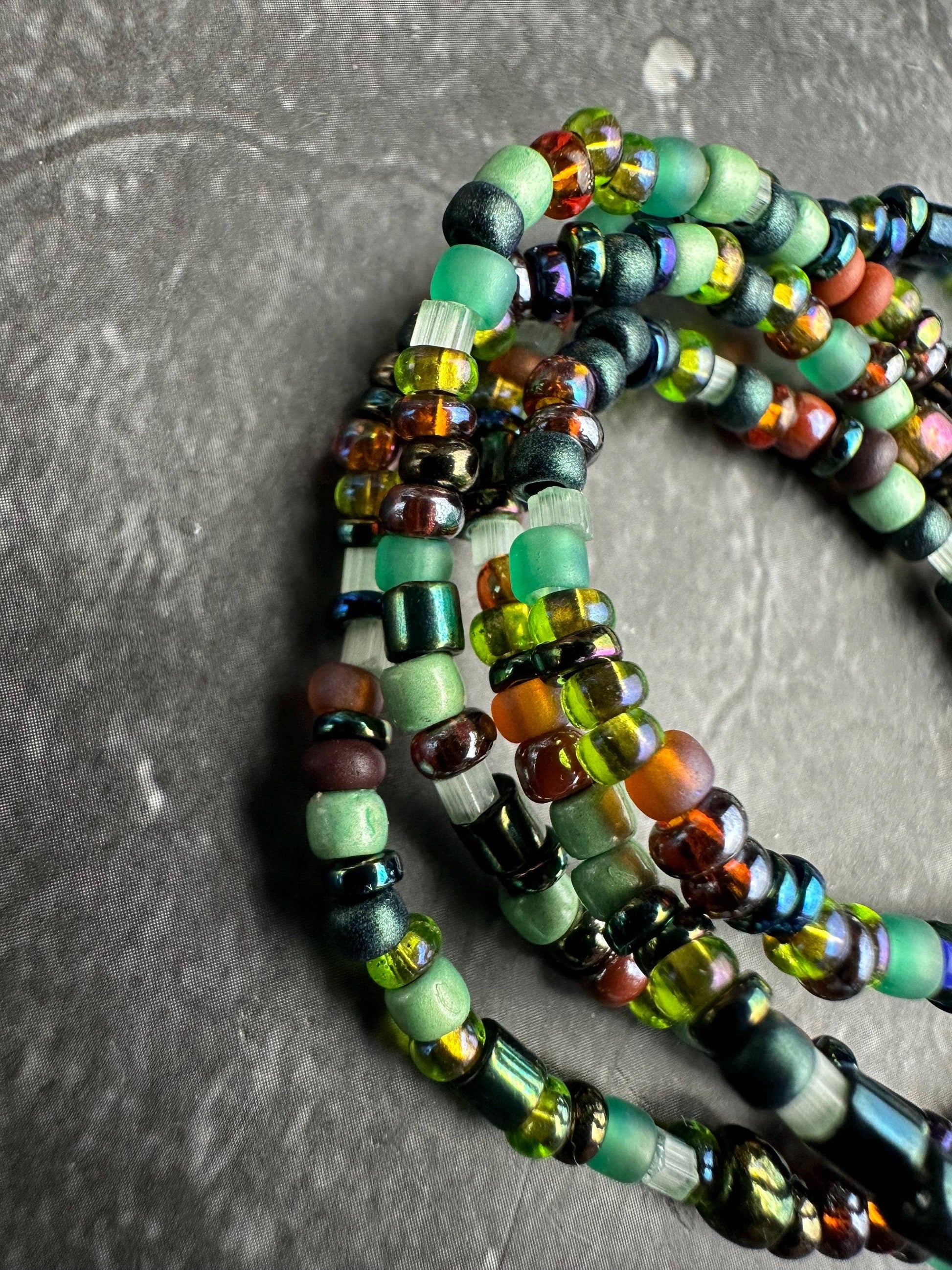 Seed Bead Wrap Bracelet - Earthy Green Copper