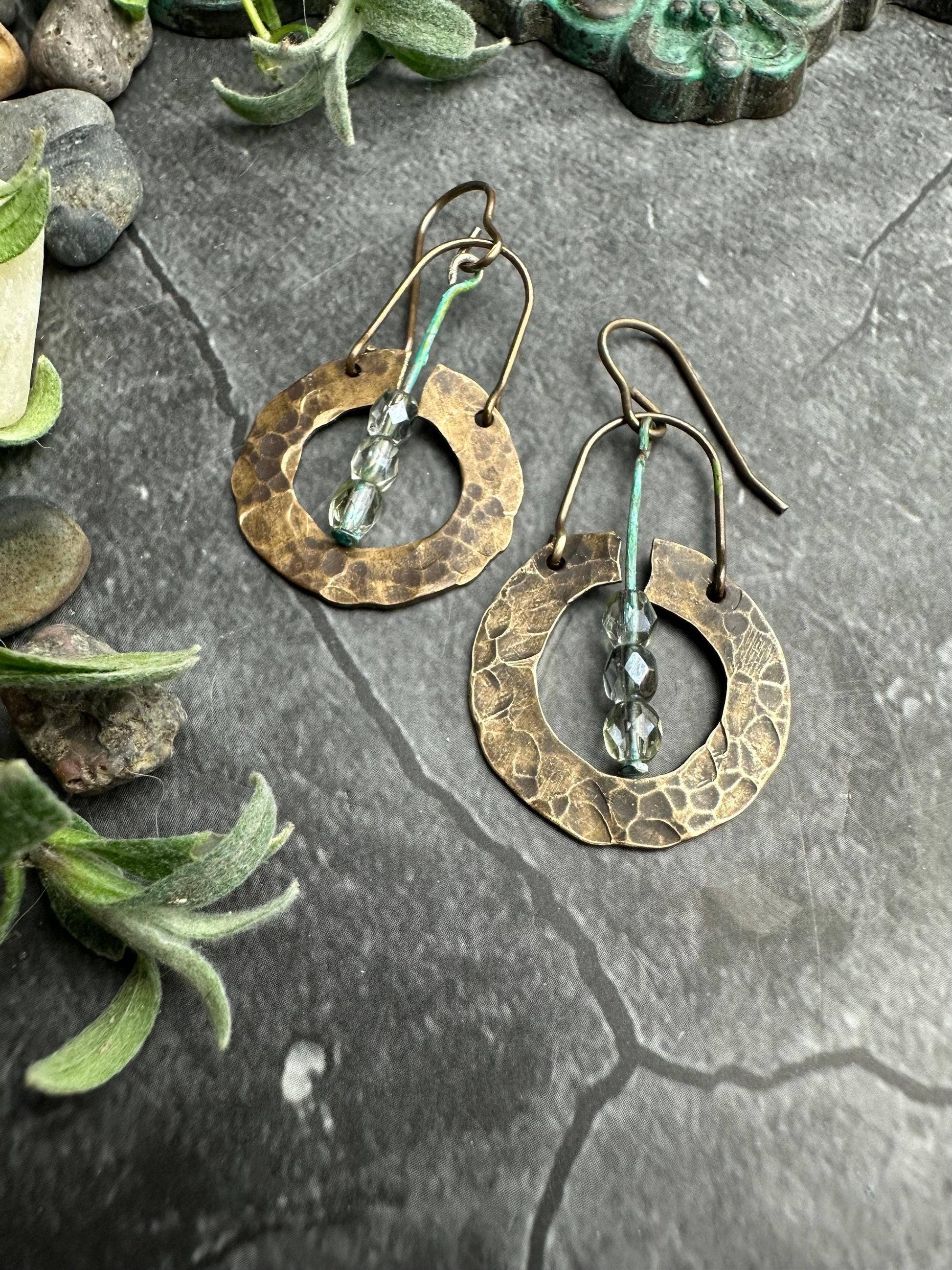 Organic Hammered Brass Earrings