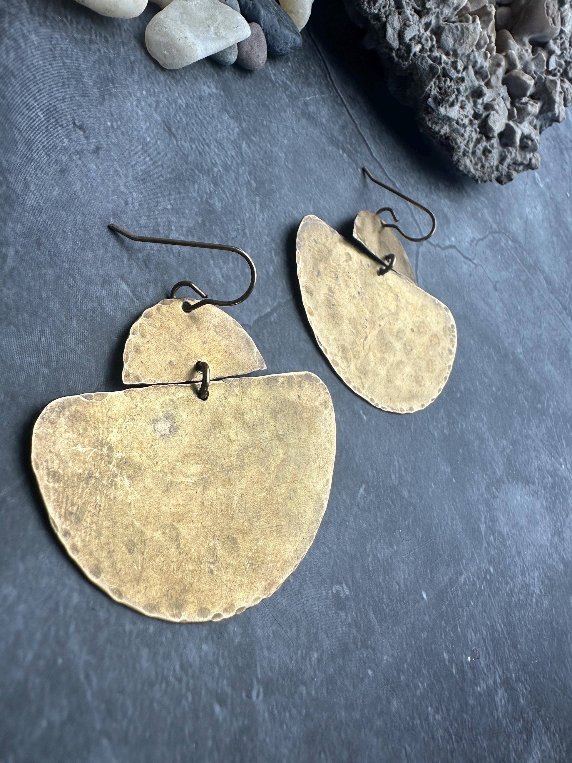 Geometric Half Disc - Handmade Solid Beaten Brass Earrings