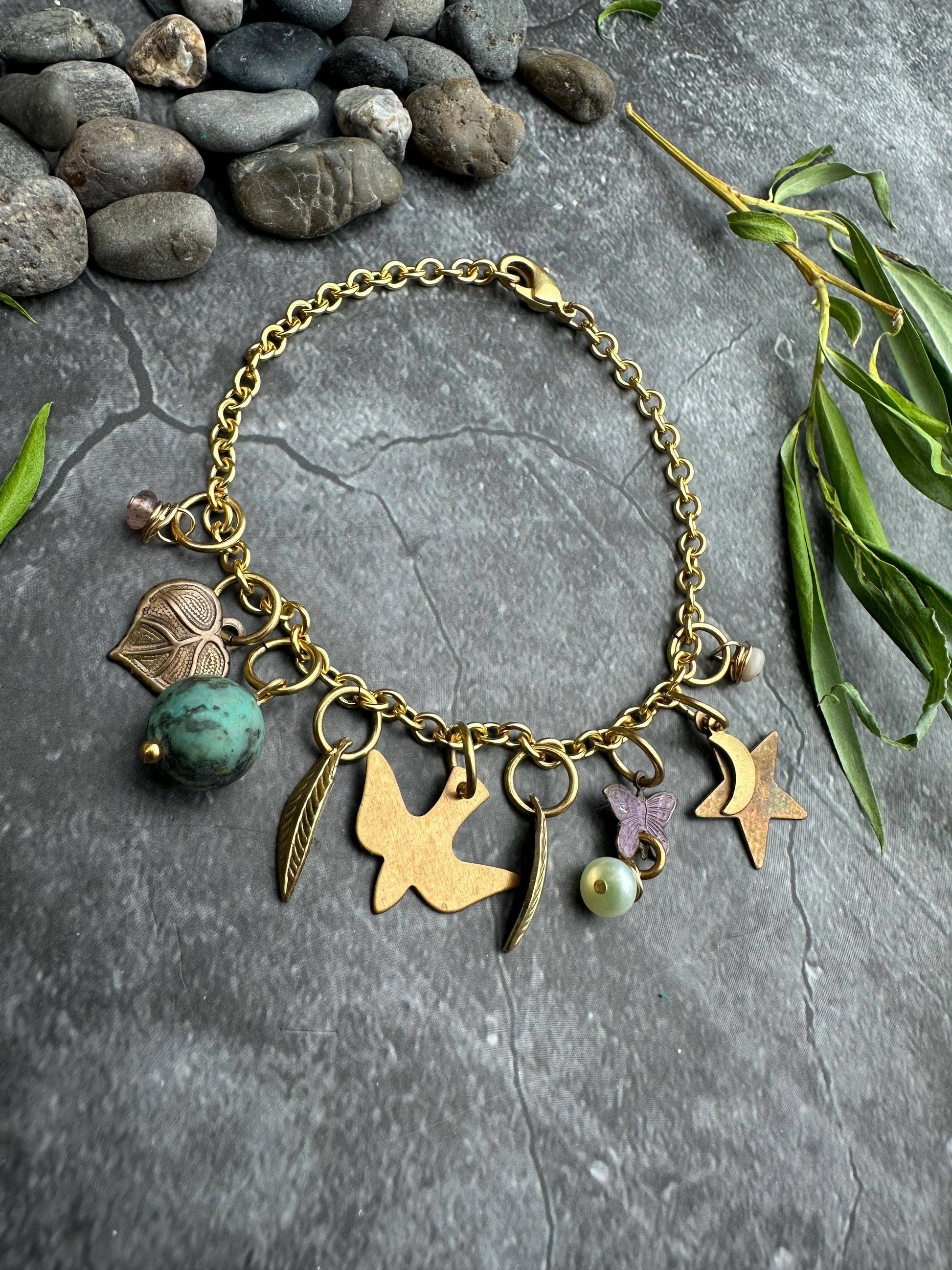 Bird Moon Butterfly Charm Bracelet