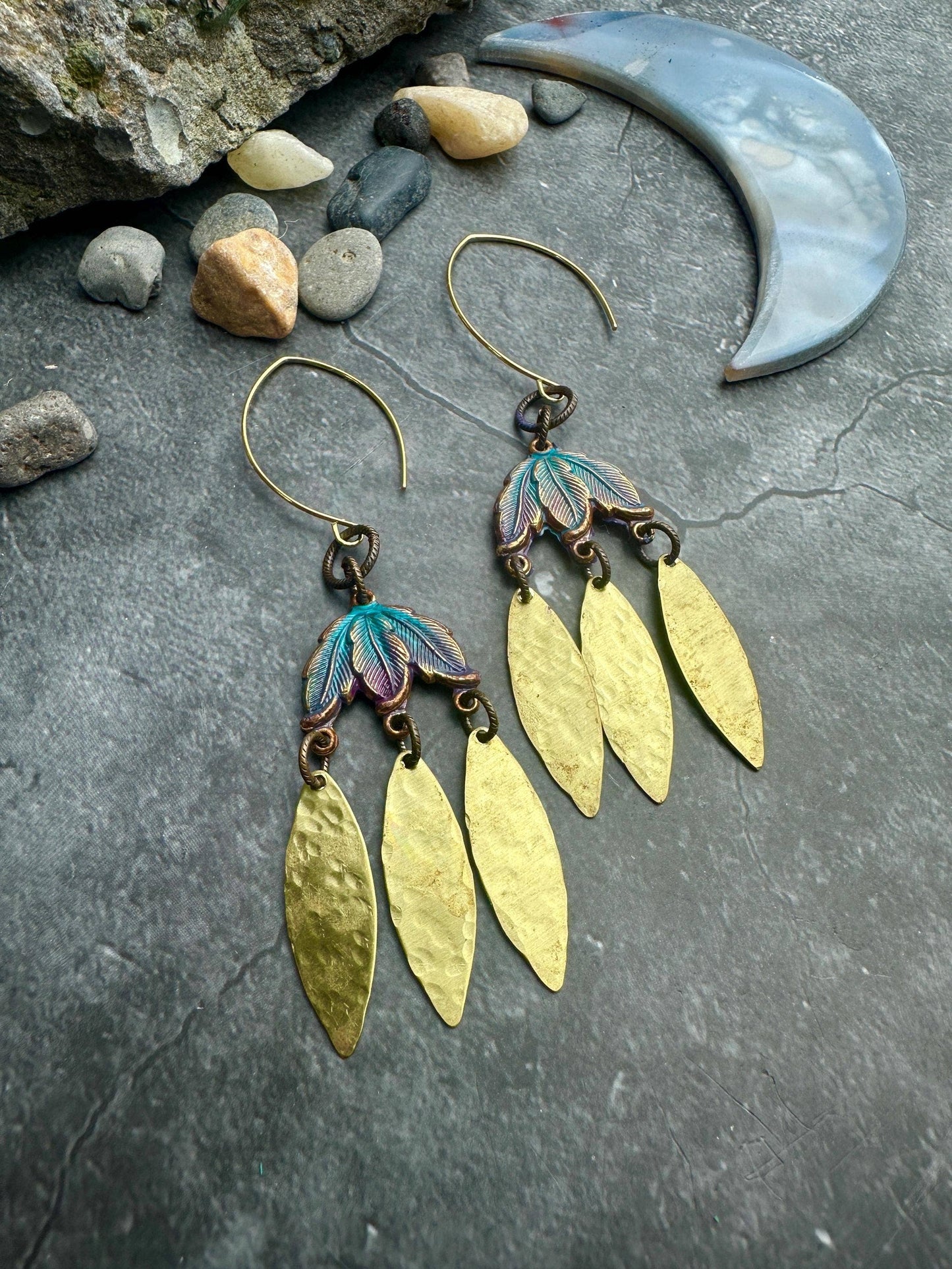 Garden Petals Earrings - Solid Brass Hand Patina