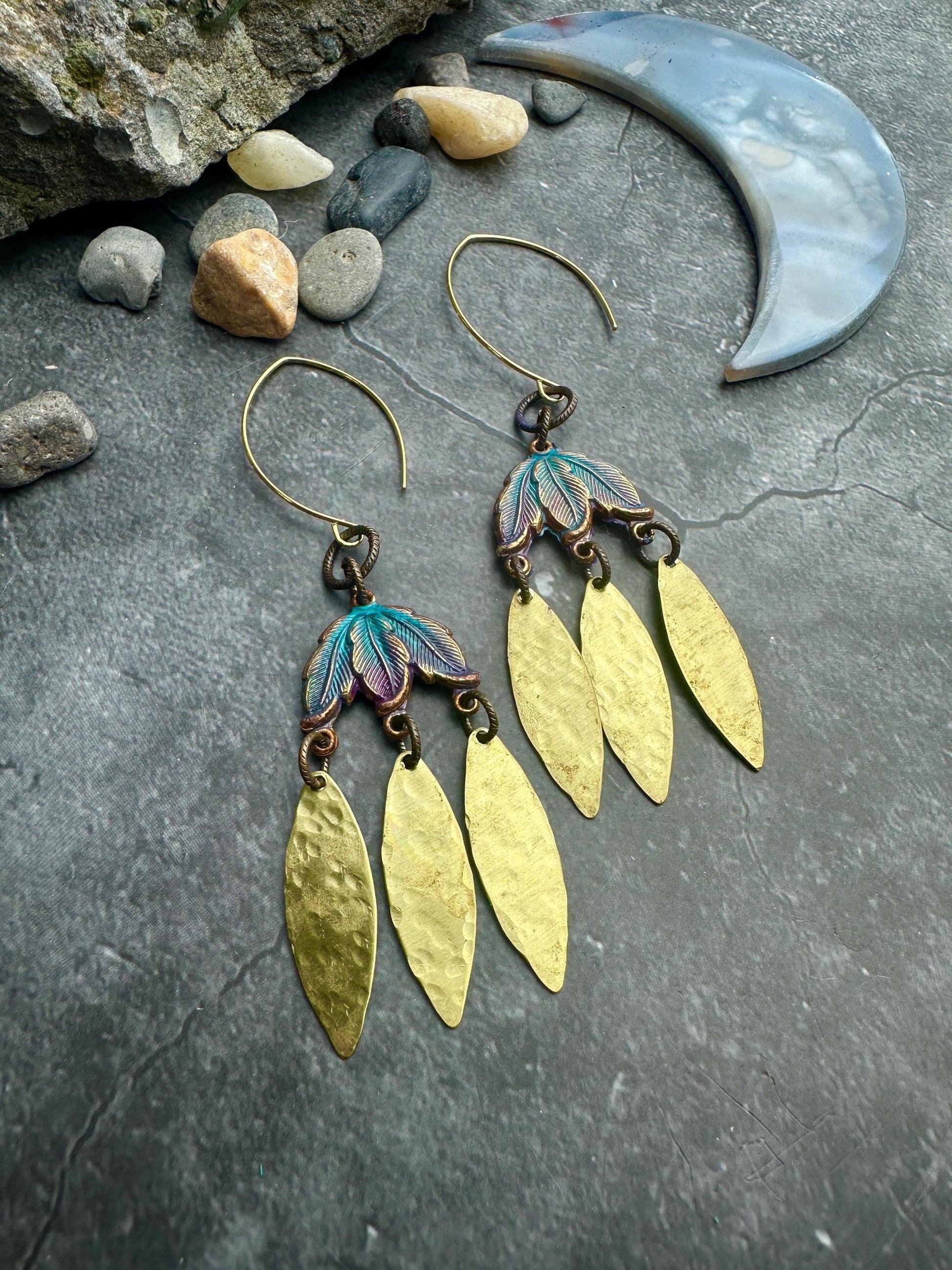 Garden Petals Earrings - Solid Brass Hand Patina