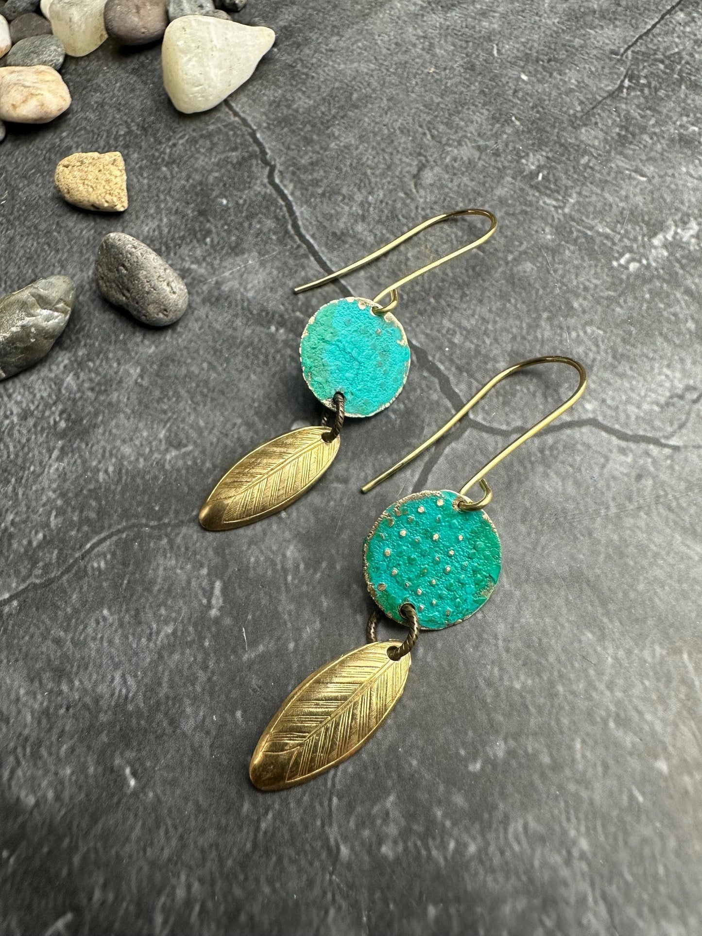 Ancient Petal Earrings - Solid Beaten Brass Hand Patina
