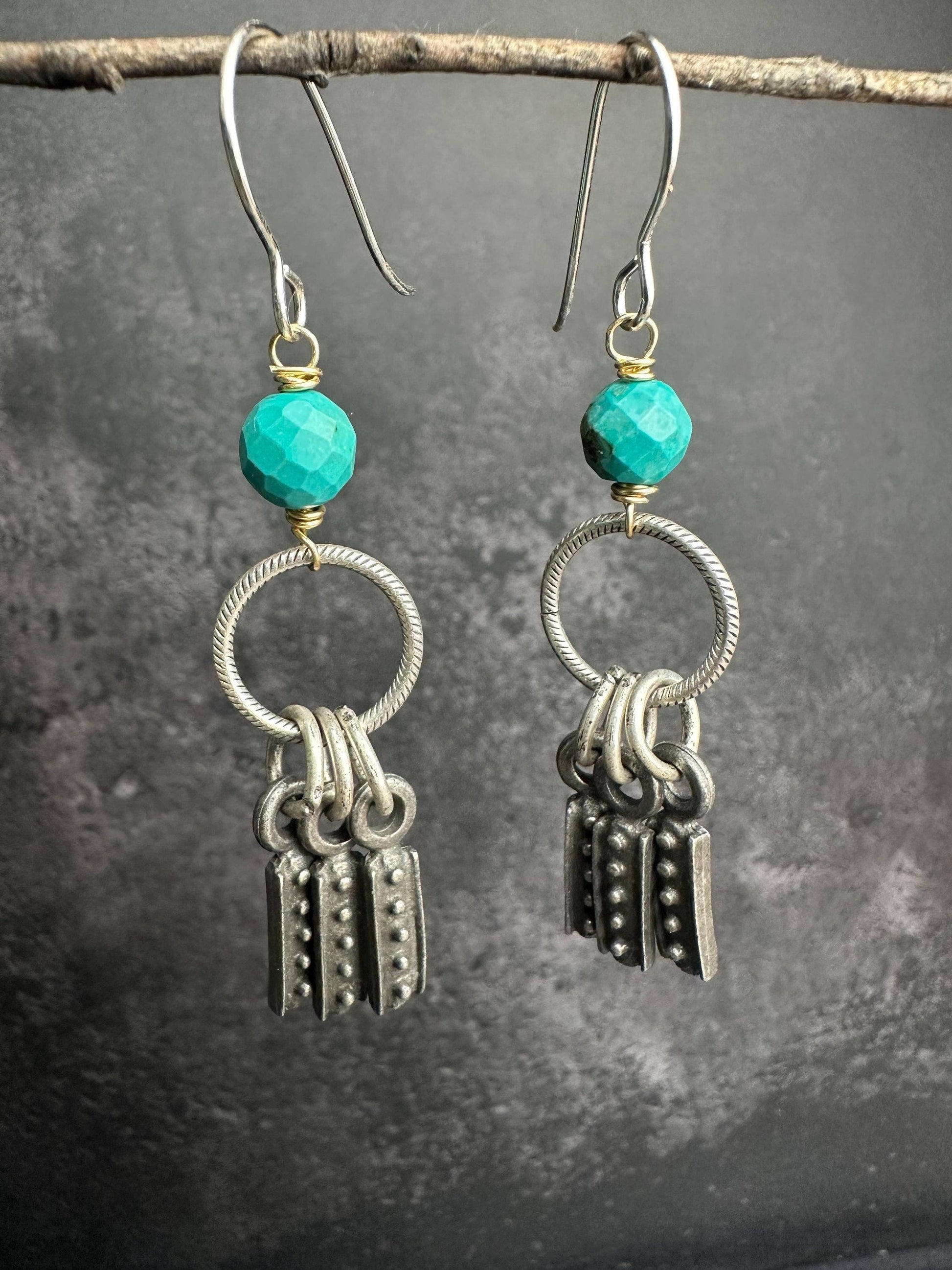Sky Talisman Earrings - Silver & Pewter Faceted Turquoise