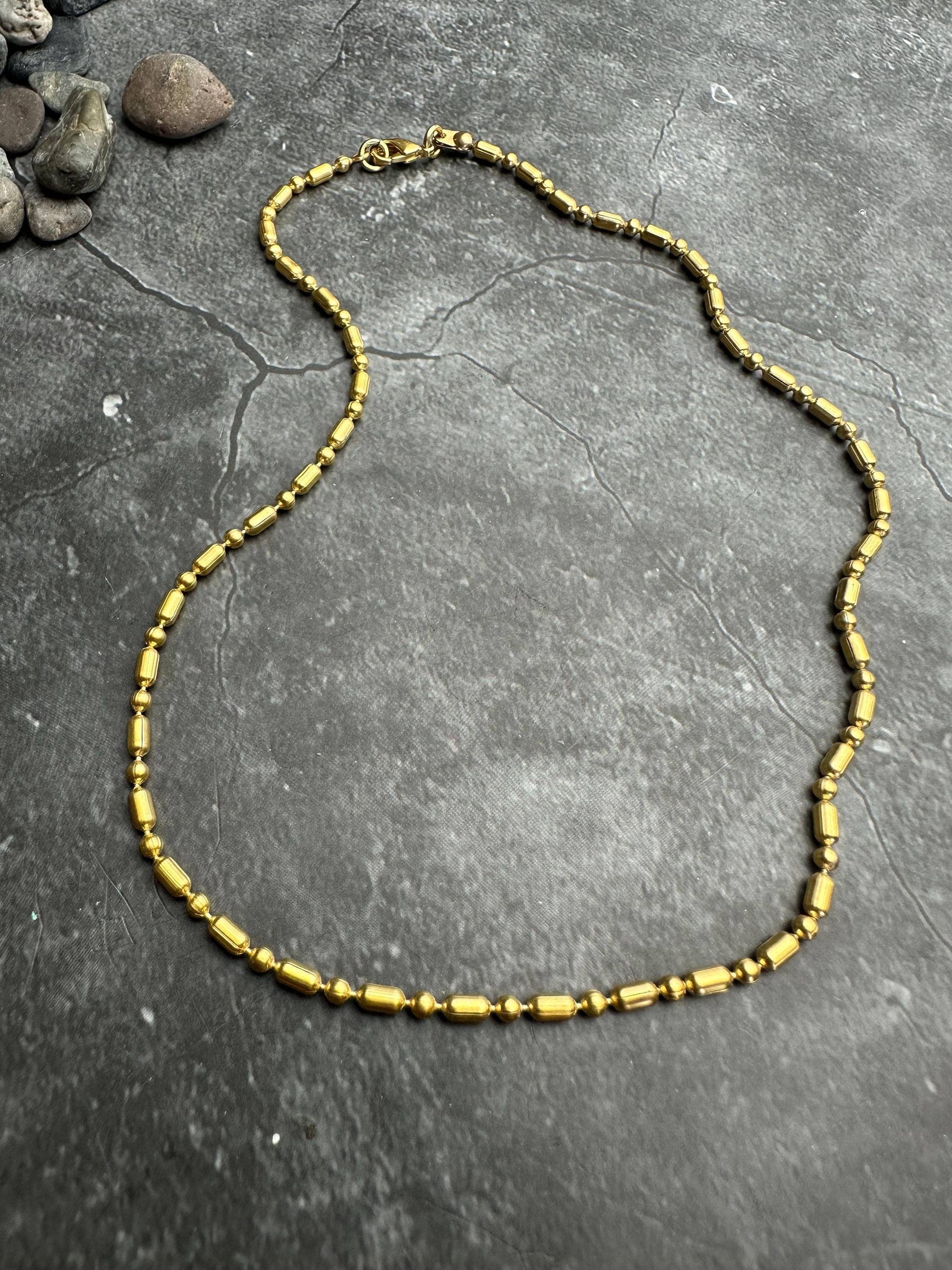 Dainty Gold Beaded Chain Necklace – Minimal Layering – 10k G