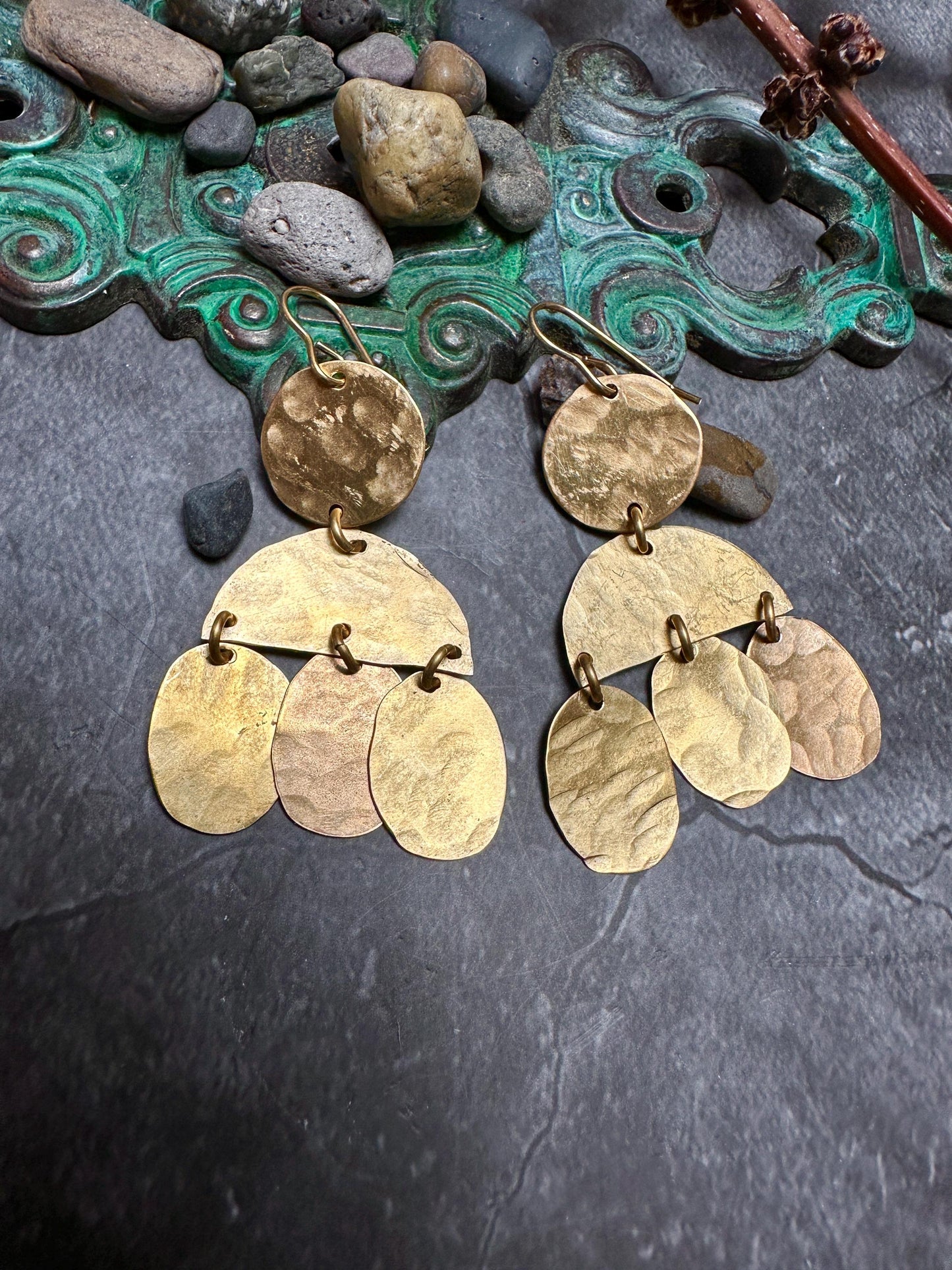 Simple Shapes Geometric Earrings - Handmade Solid Beaten Brass