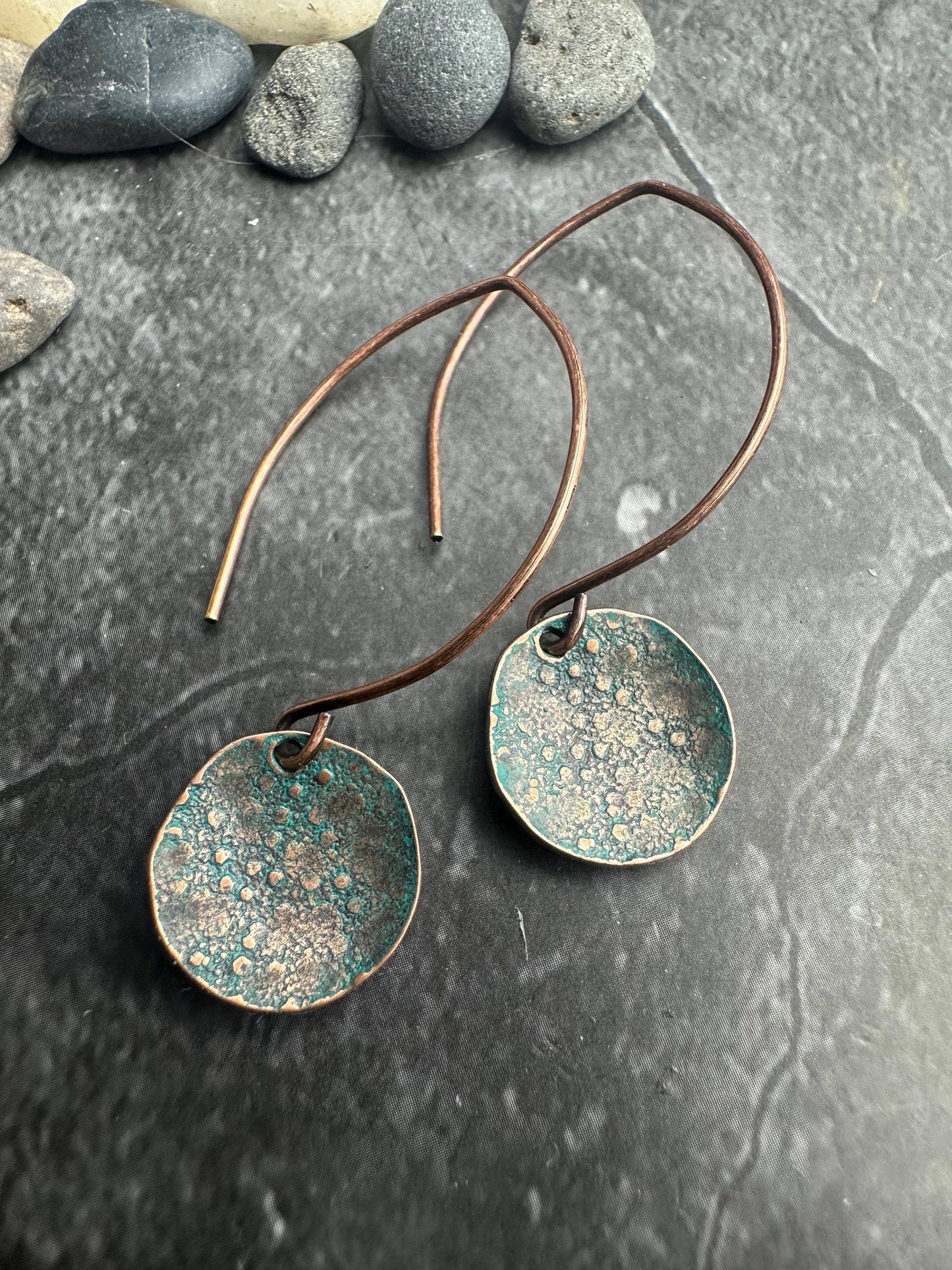 Polka dot disc Earrings - Handmade Copper & Pewter