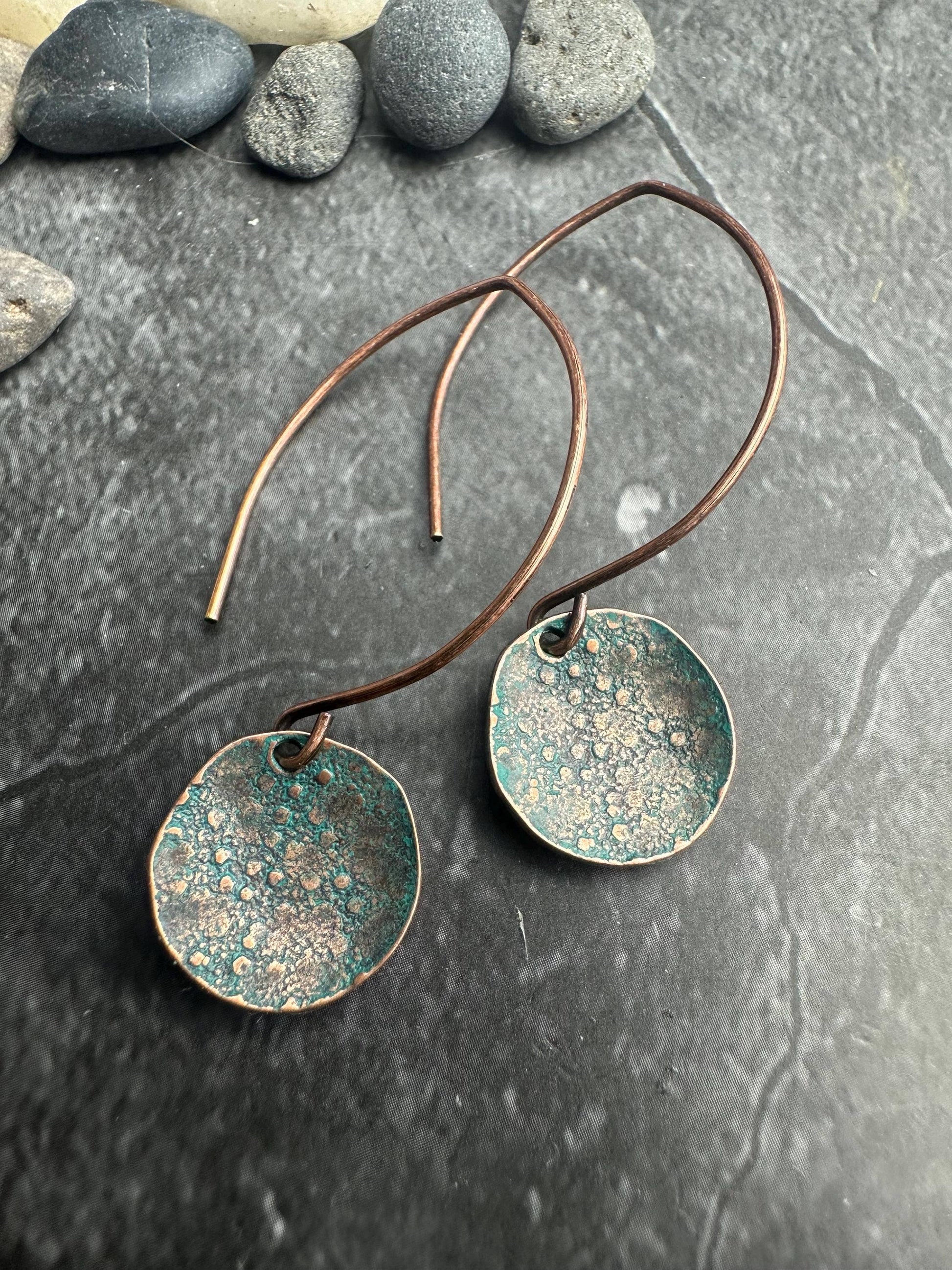 Polka dot disc Earrings - Handmade Copper & Pewter