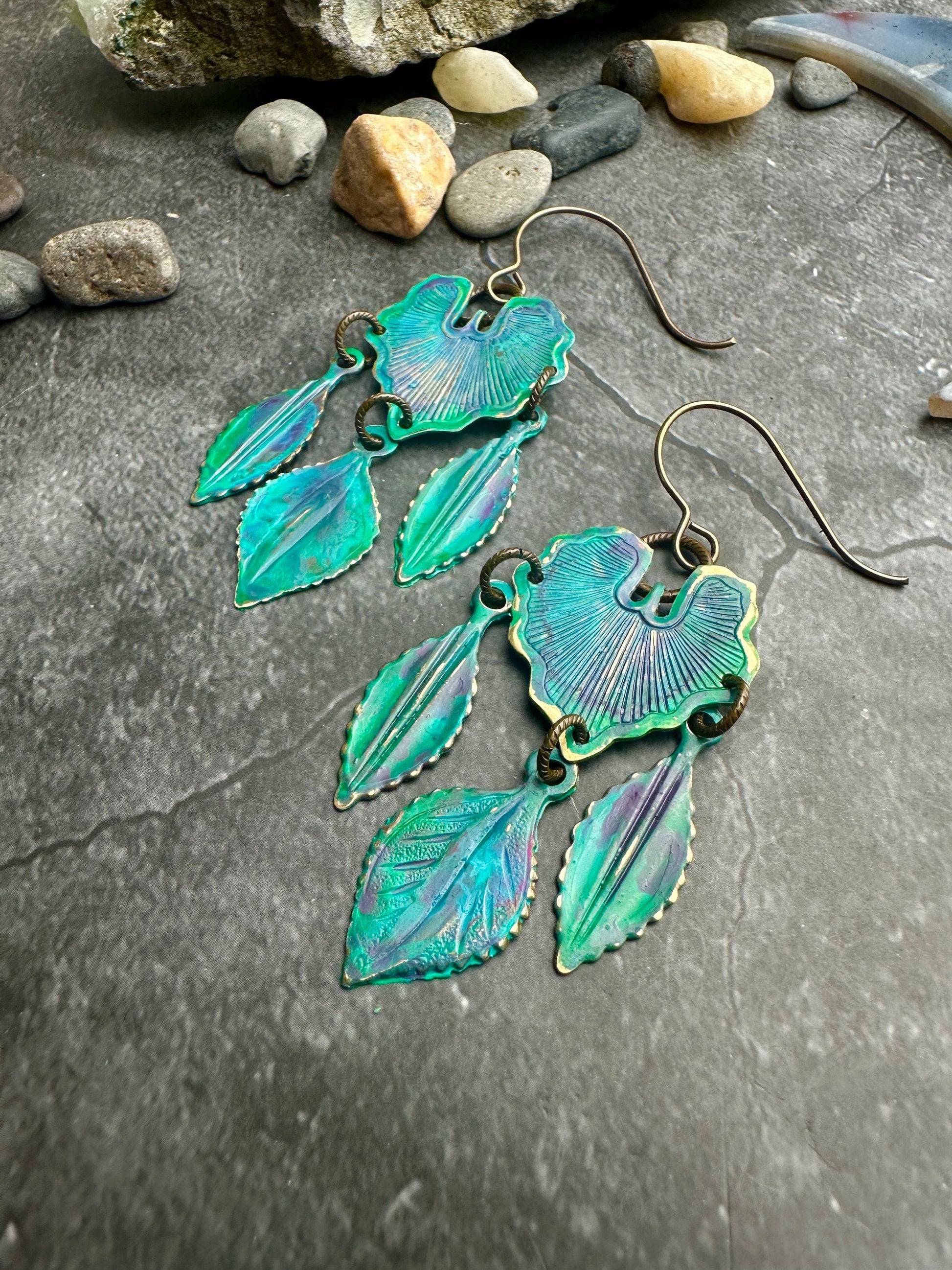 Botanical Garden Earrings- Handmade Solid Brass Hand Patina