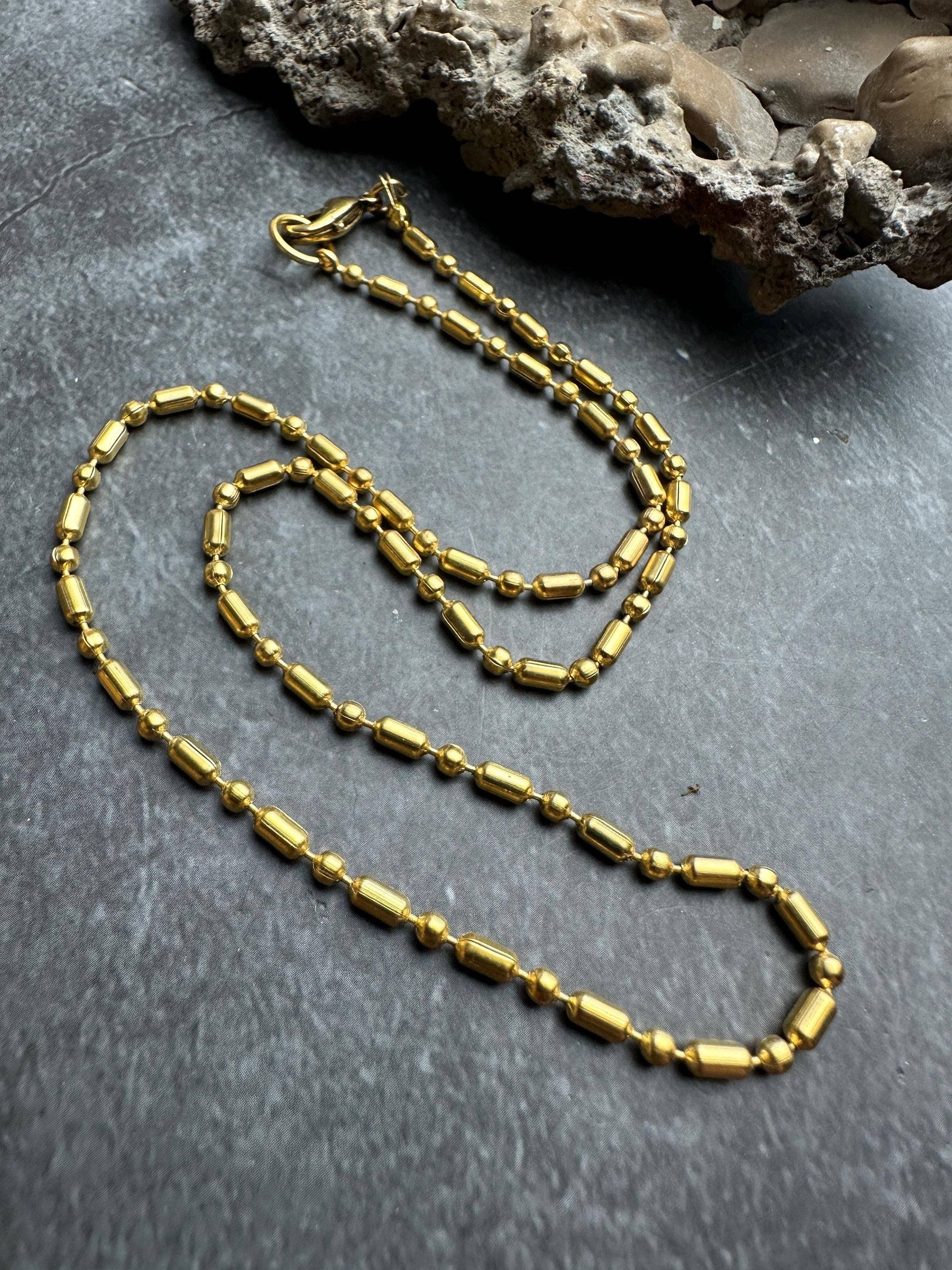 Dainty Gold Beaded Chain Necklace – Minimal Layering – 10k G