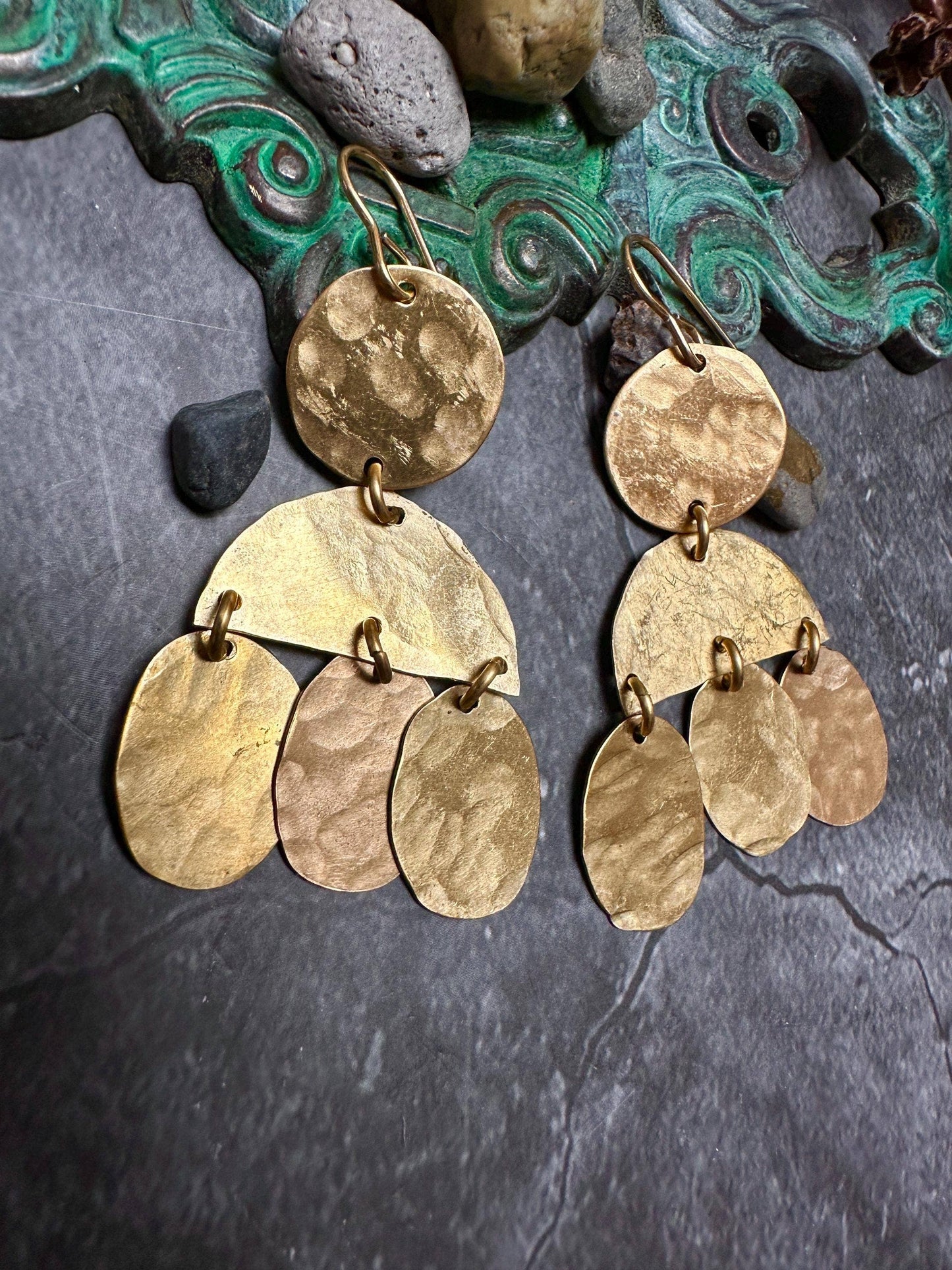 Simple Shapes Geometric Earrings - Beaten Brass