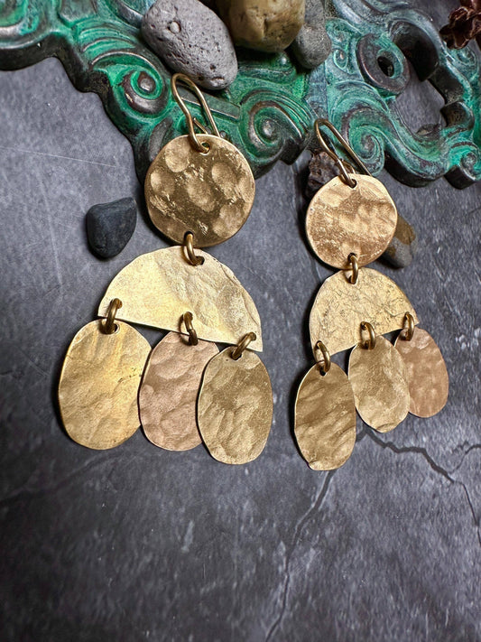 Simple Shapes Geometric Earrings - Beaten Brass