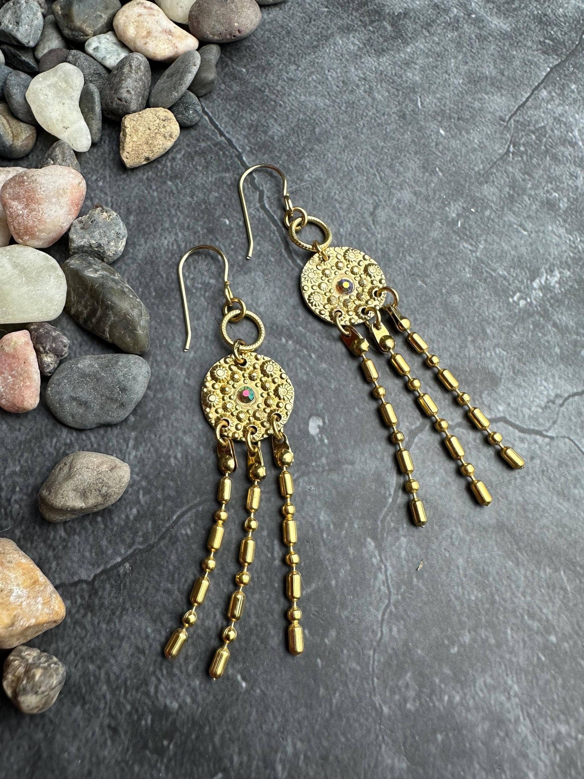 Tanis Ancient Jewel Earrings - Handcrafted Hammered Brass