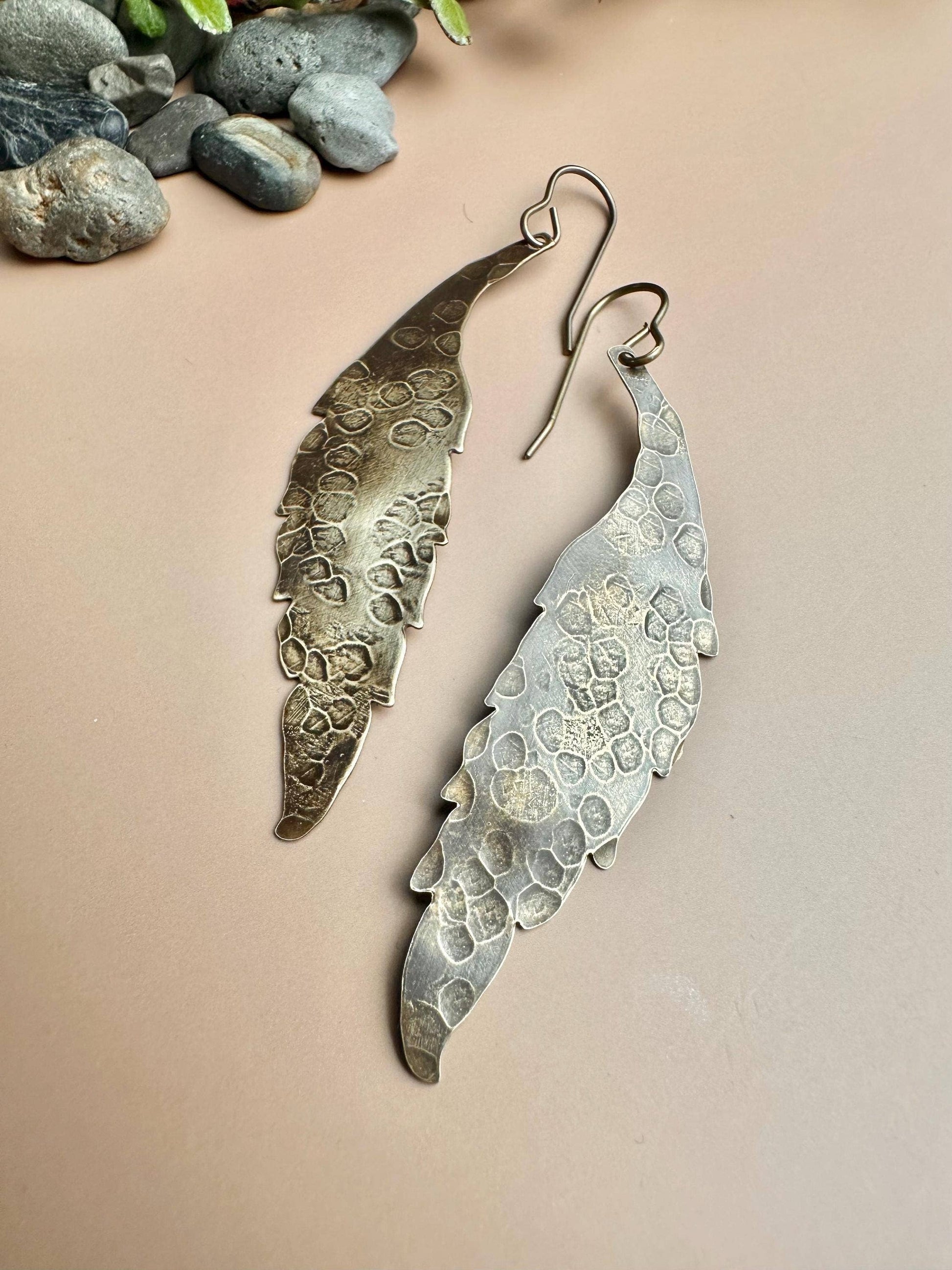 Wind Feather Earrings - Mixed Metal Dangle