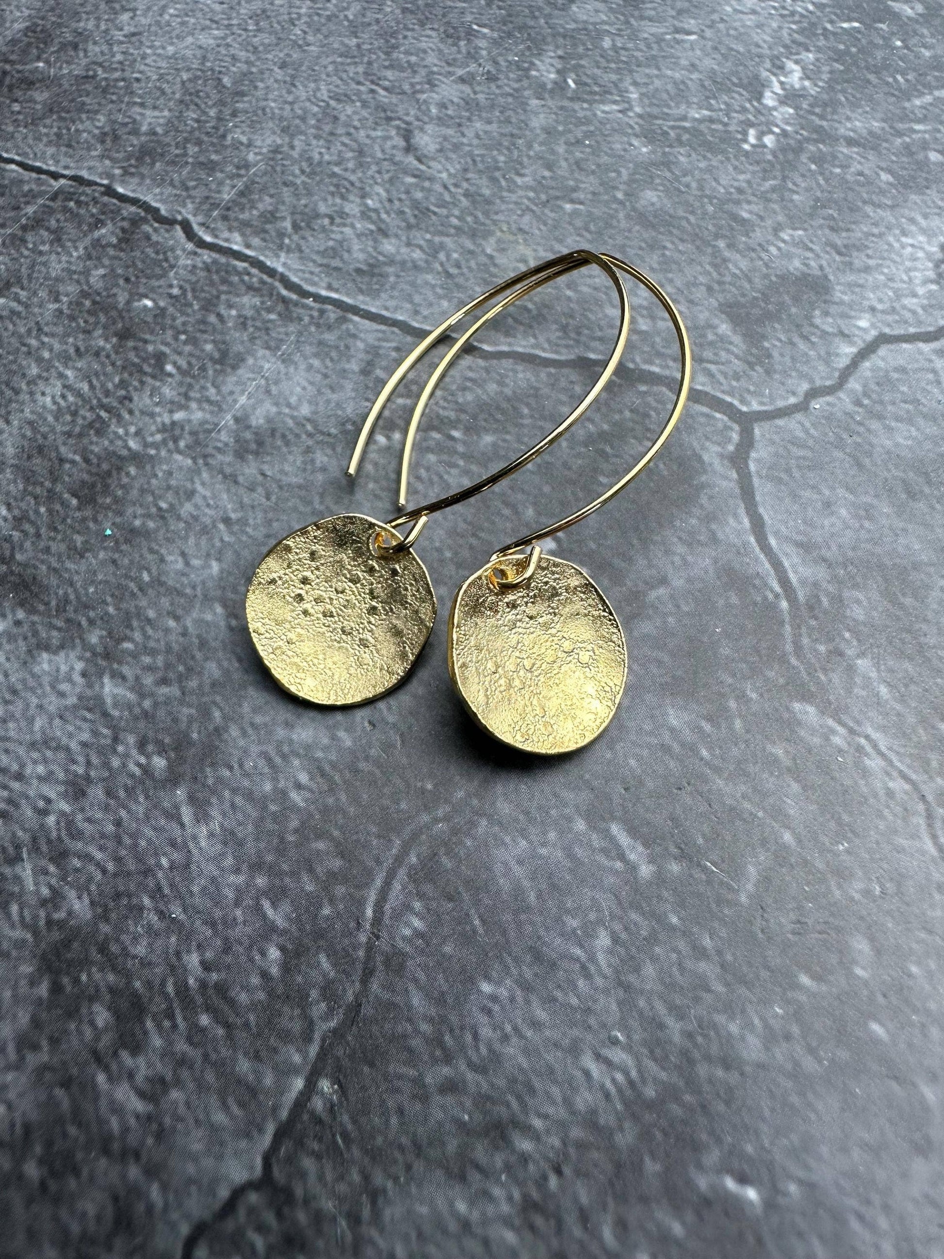 Polka dot disc Earrings - 10k Gold & Pewter