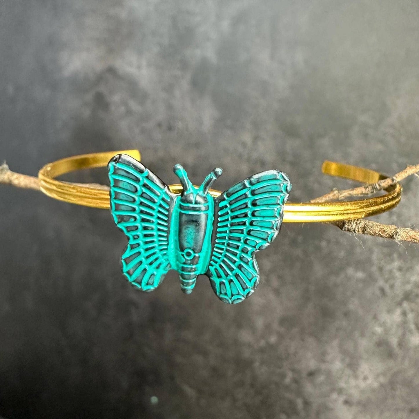 Butterfly Cuff Bracelet - Verdigris Patina Brass