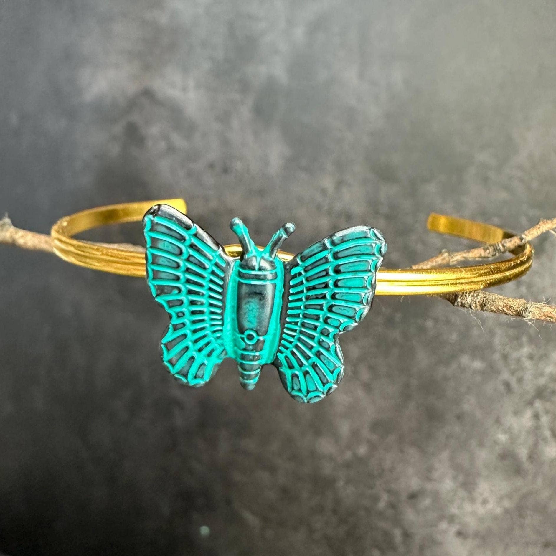 Butterfly Cuff Bracelet - Verdigris Patina Brass