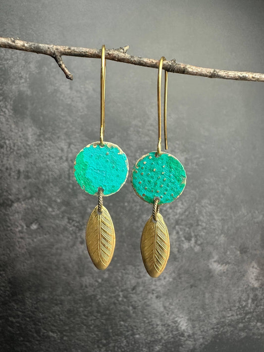 Ancient Petal Earrings - Solid Beaten Brass Hand Patina
