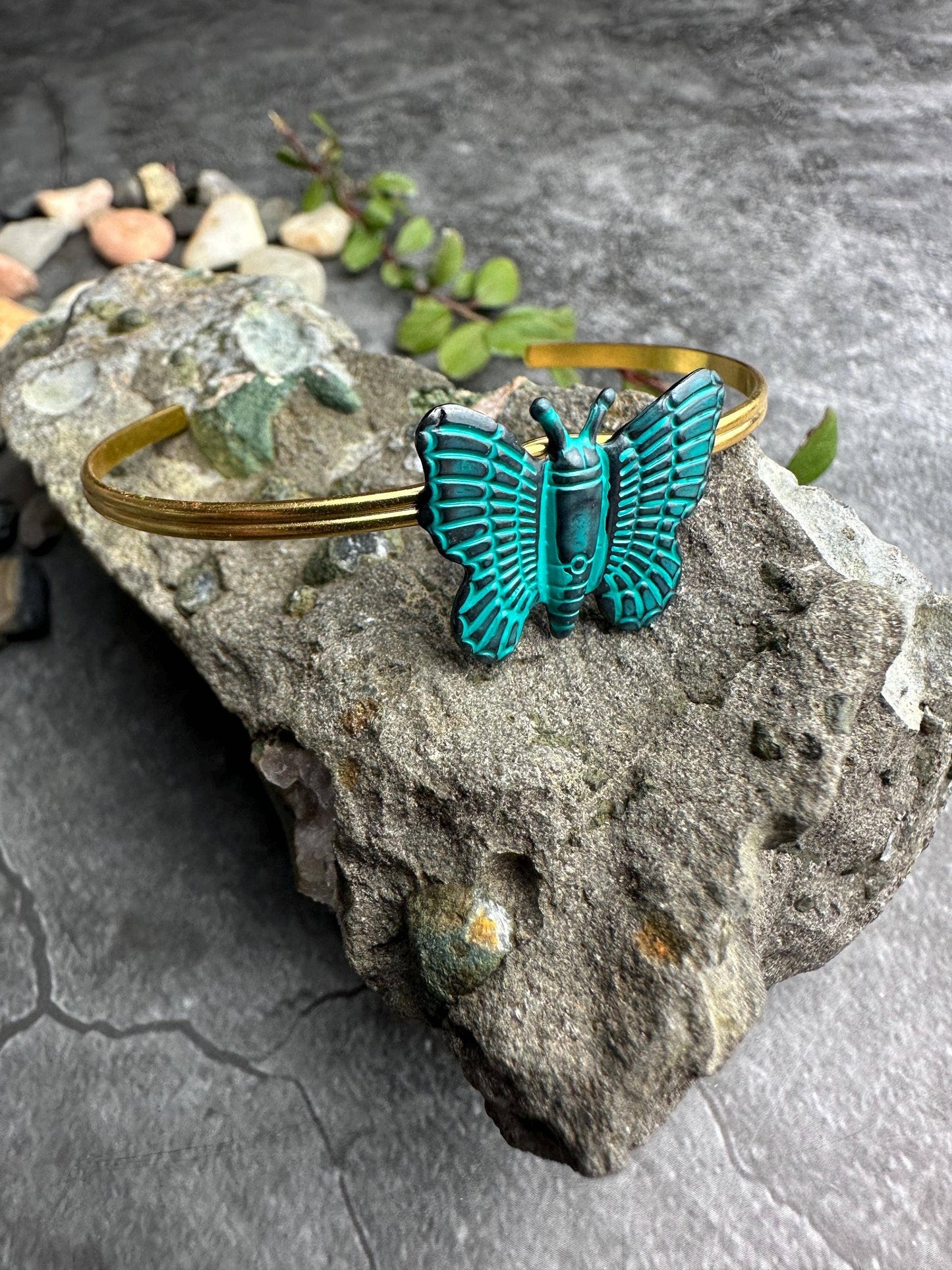 Butterfly Cuff Bracelet - Verdigris Patina Brass