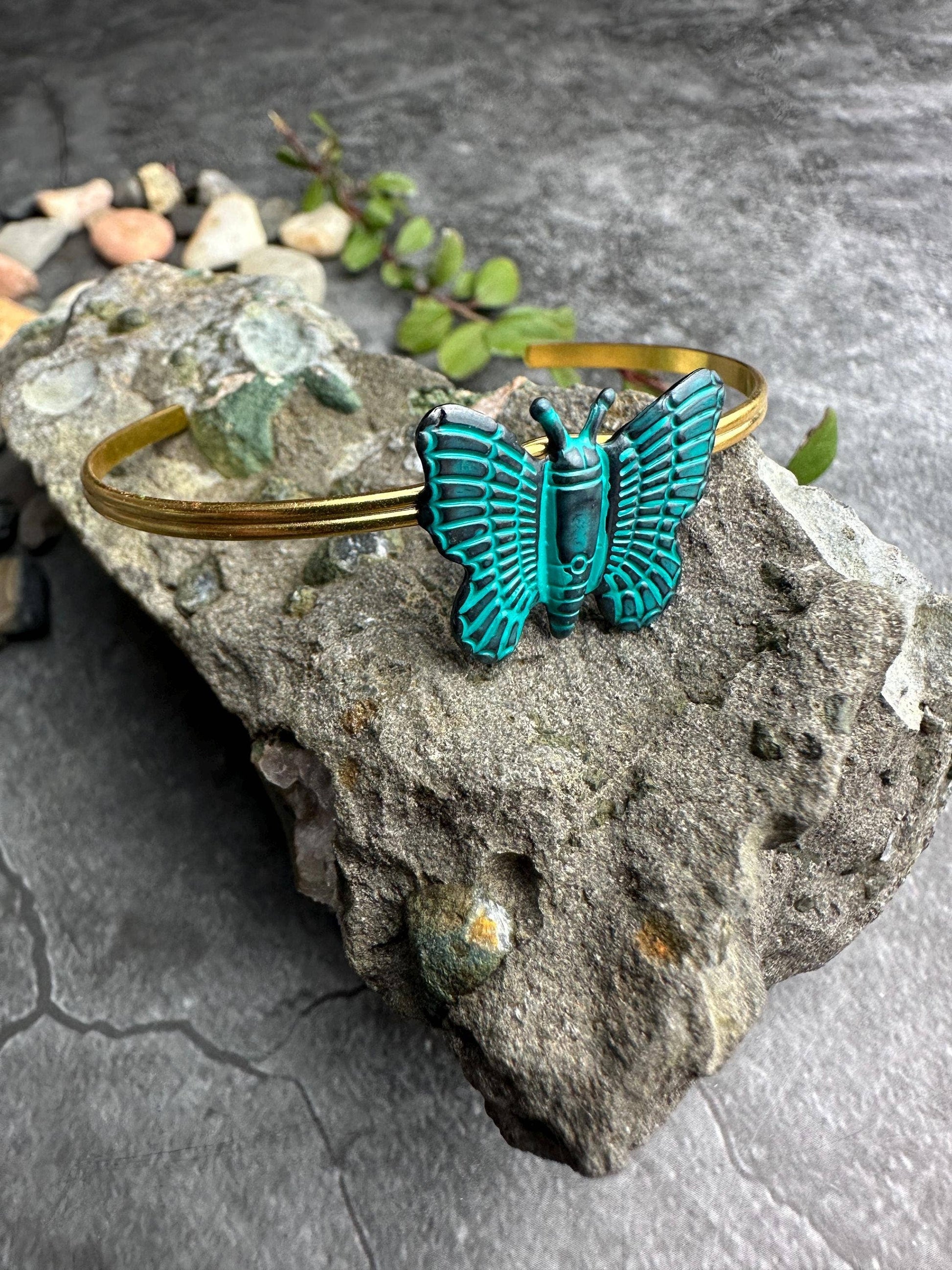 Butterfly Cuff Bracelet - Verdigris Patina Brass