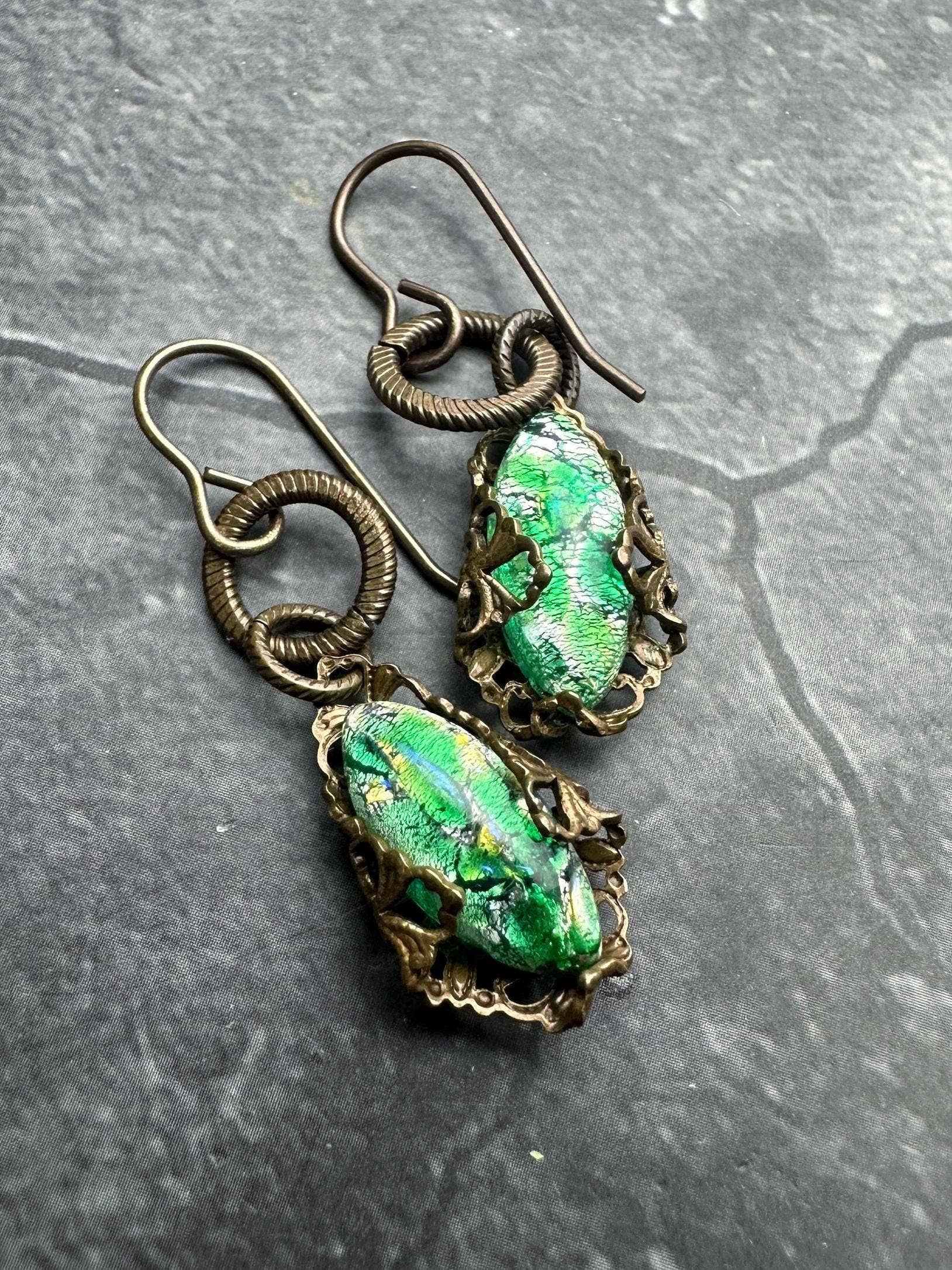 Encased Art Glass Filigree Earrings