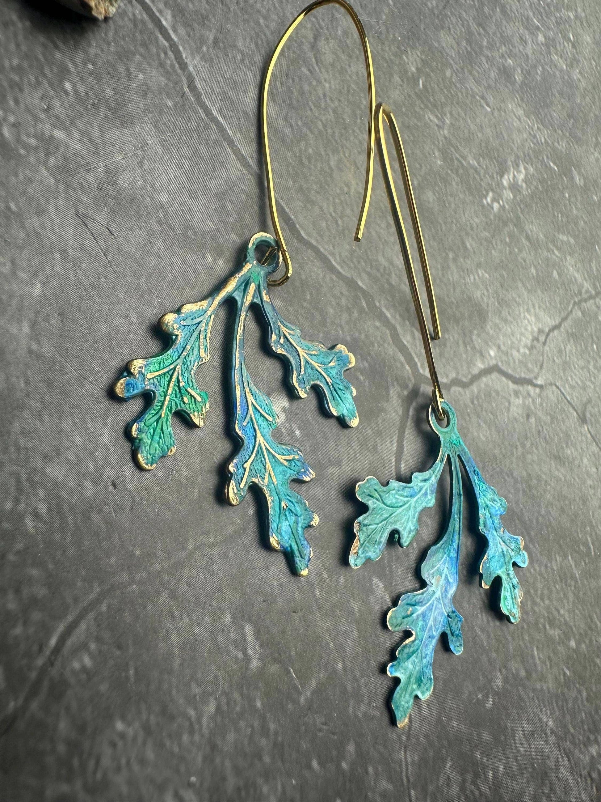 Branching Leaf Earrings - Art Nouveau Style