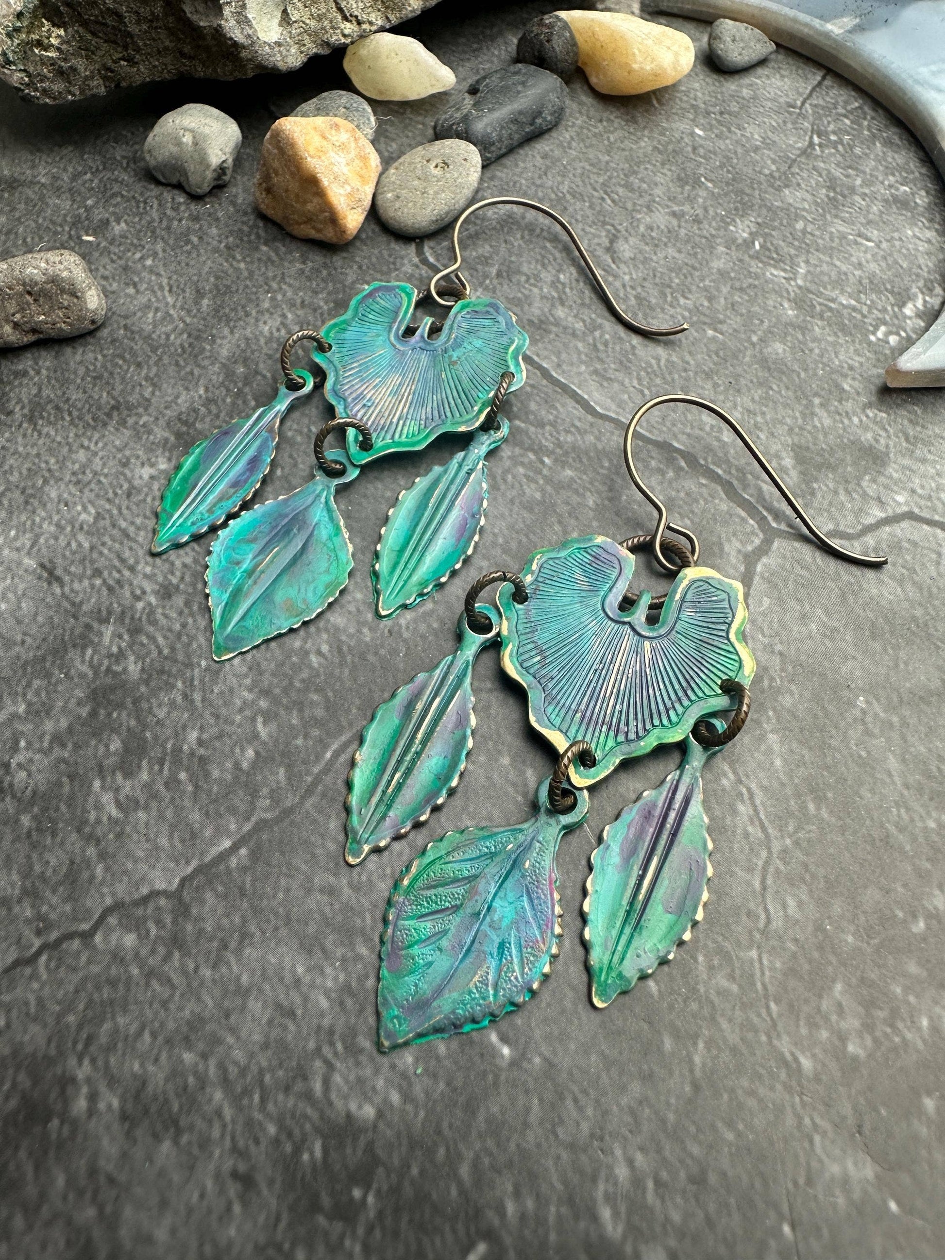 Botanical Garden Earrings- Handmade Solid Brass Hand Patina