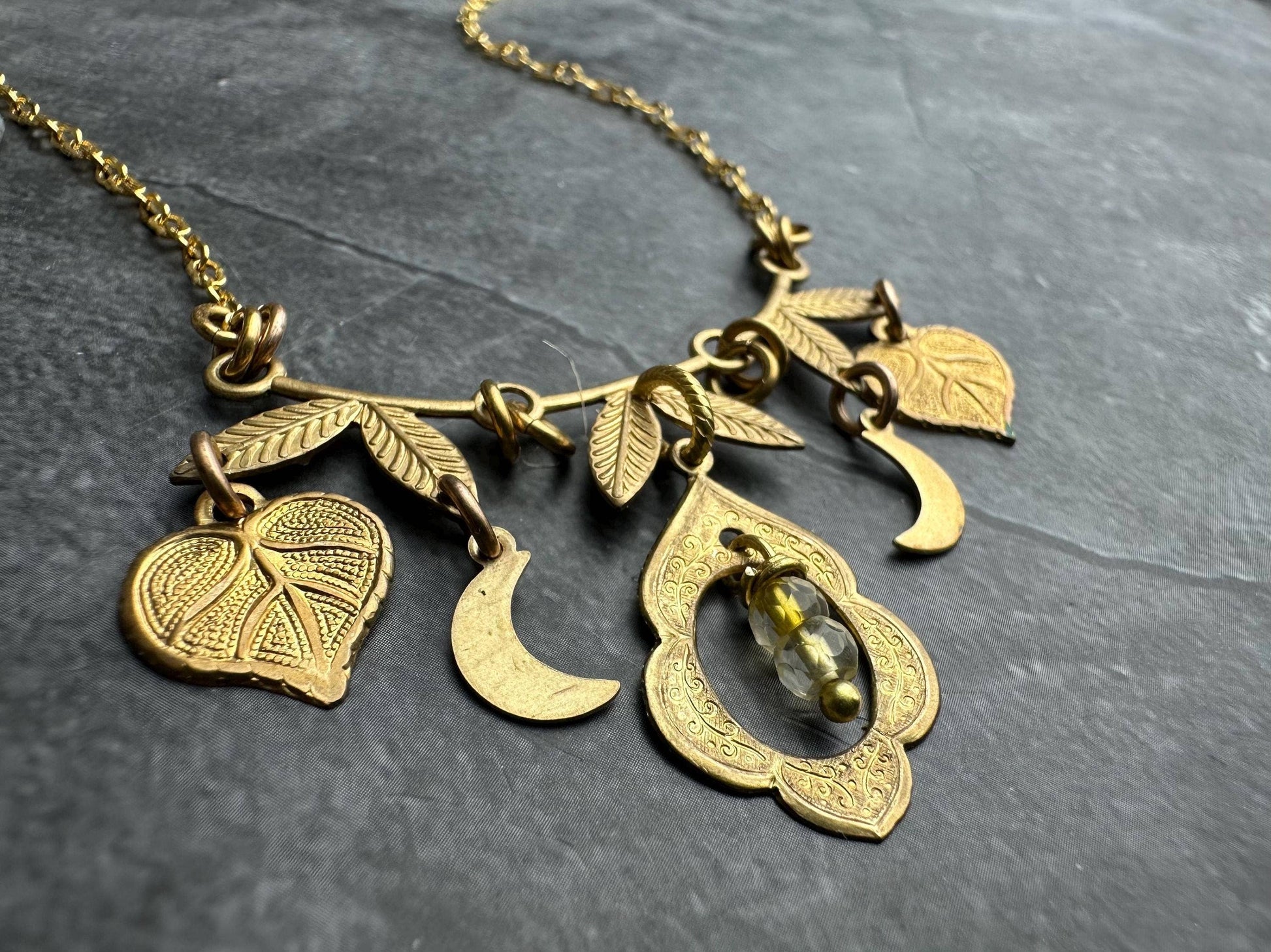Brass & Citrine Charm Cluster Necklace