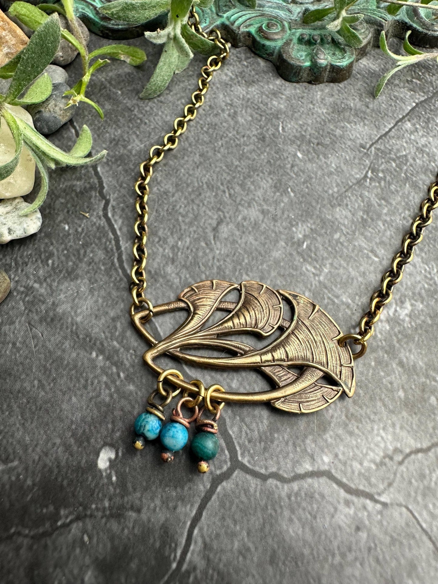Brass Ginko Leaf Pendant Necklace