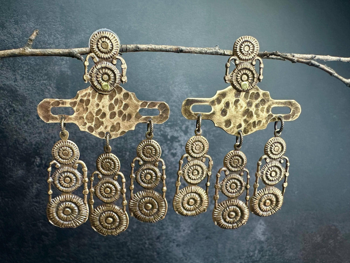 Rustic Relic Etruscan Chandelier Earrings - Beaten Brass