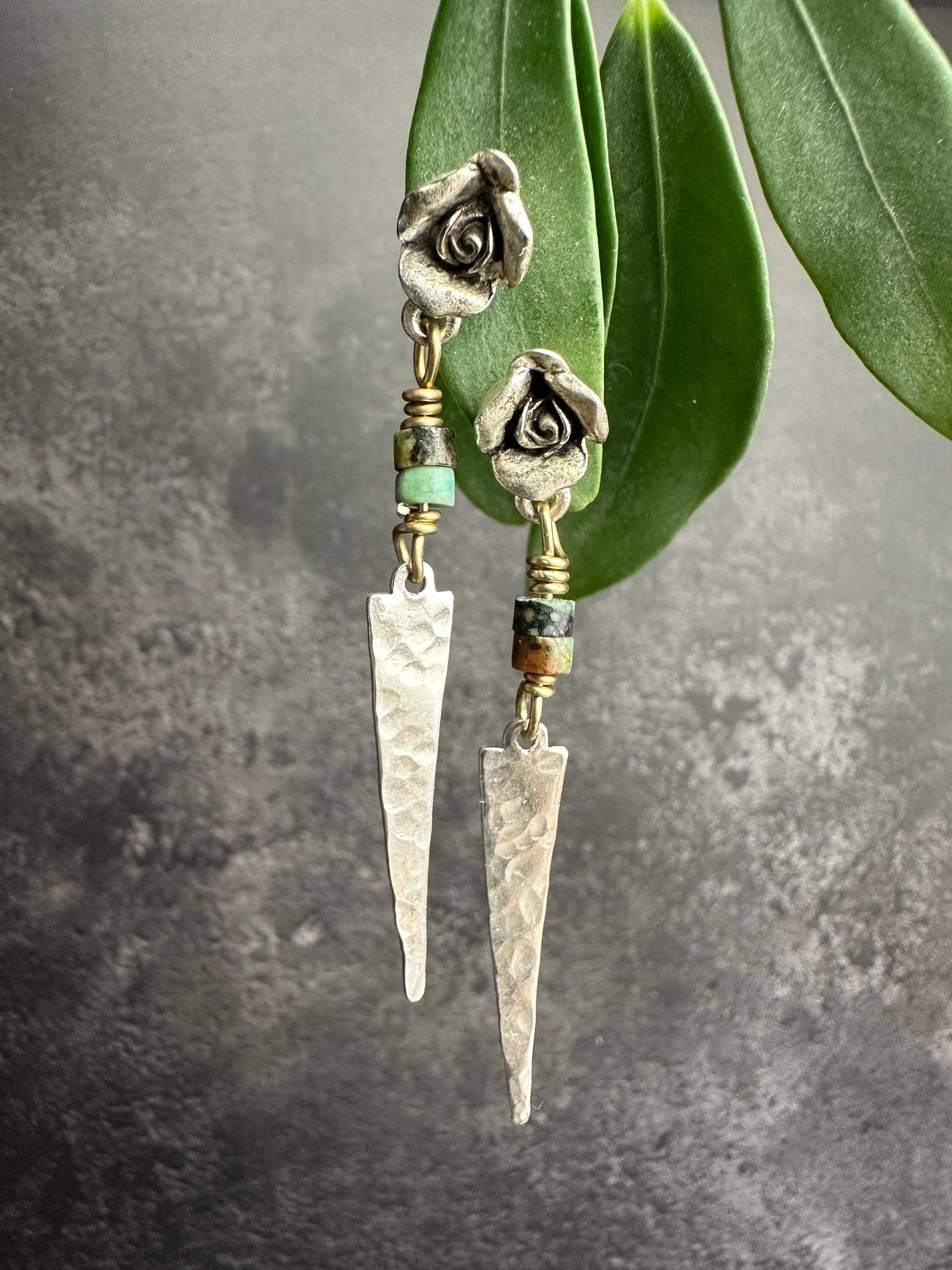 Silver Rose Dagger Earrings
