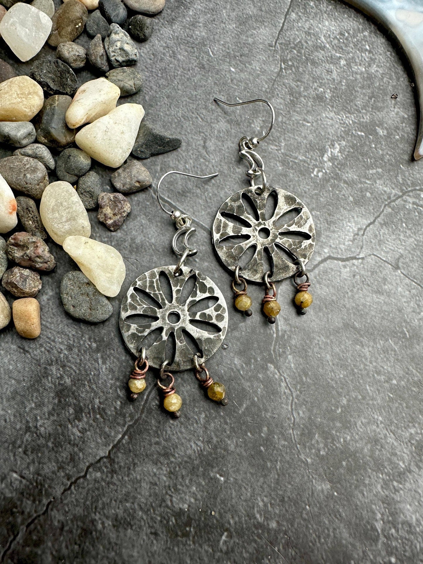 Sunflower Moon Pebble Earrings
