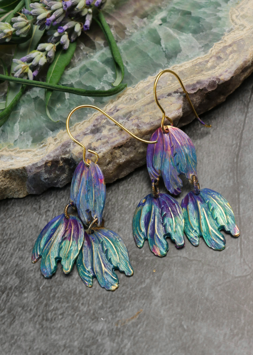 Garden Foliage Hand Patina Earrings Solid Brass