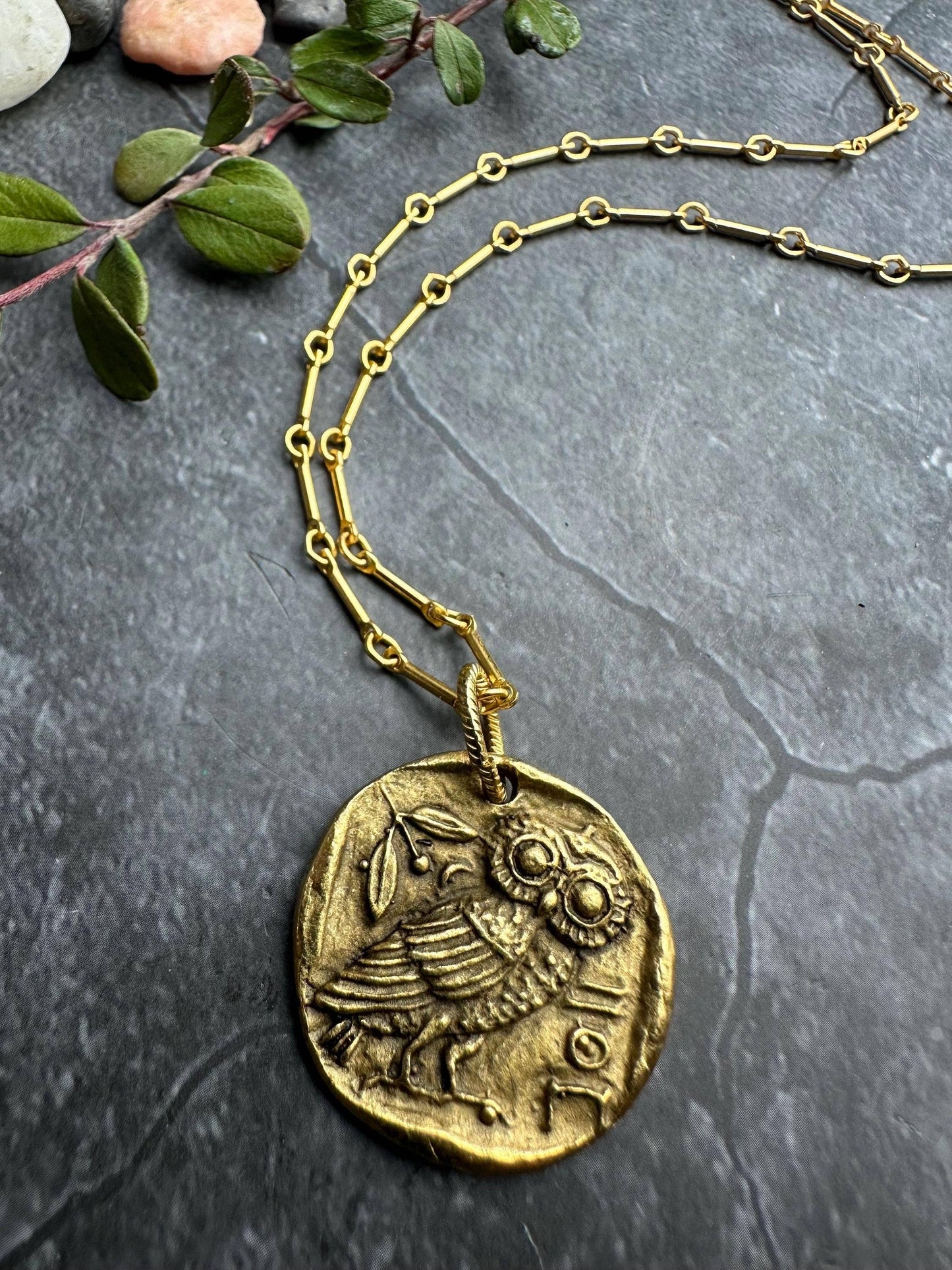 Owl of Athena Necklace - Gold Plated Coin Pendant