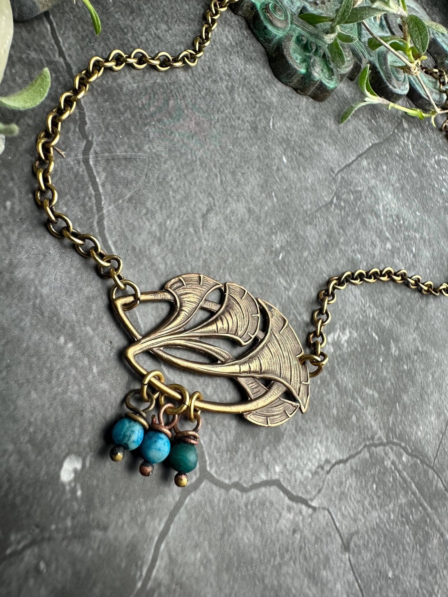 Brass Ginko Leaf Pendant Necklace