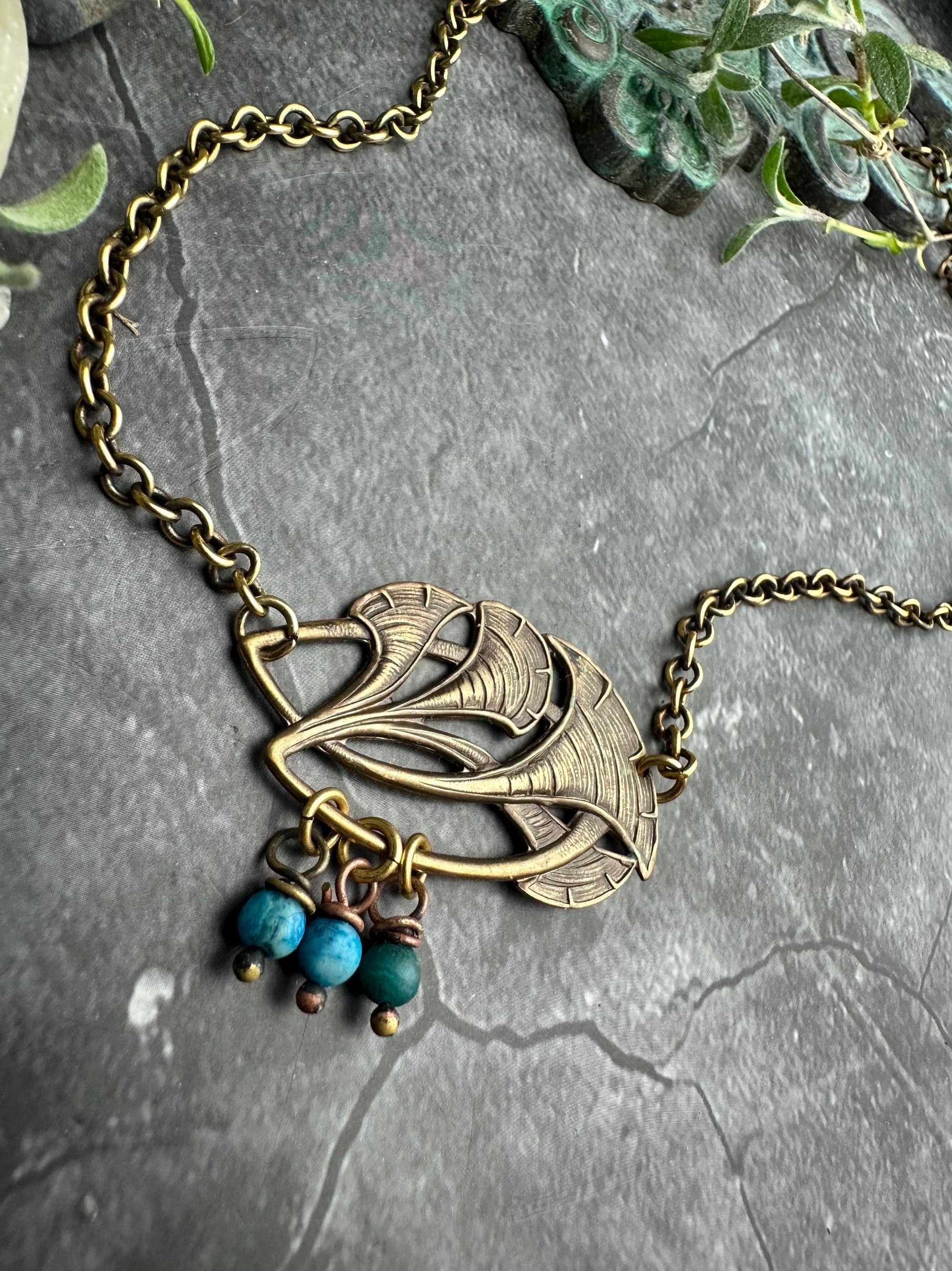 Brass Ginko Leaf Pendant Necklace