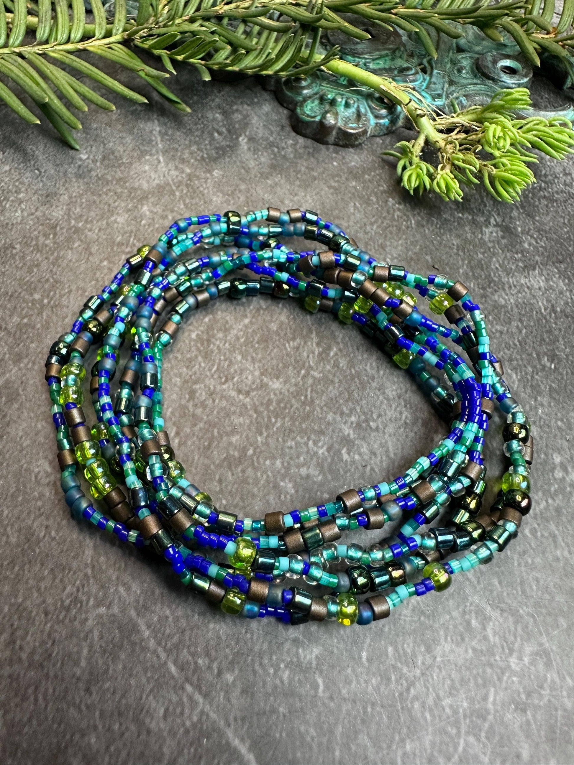 Seed Bead Wrap Bracelet - Blue Green Layering Bracelet