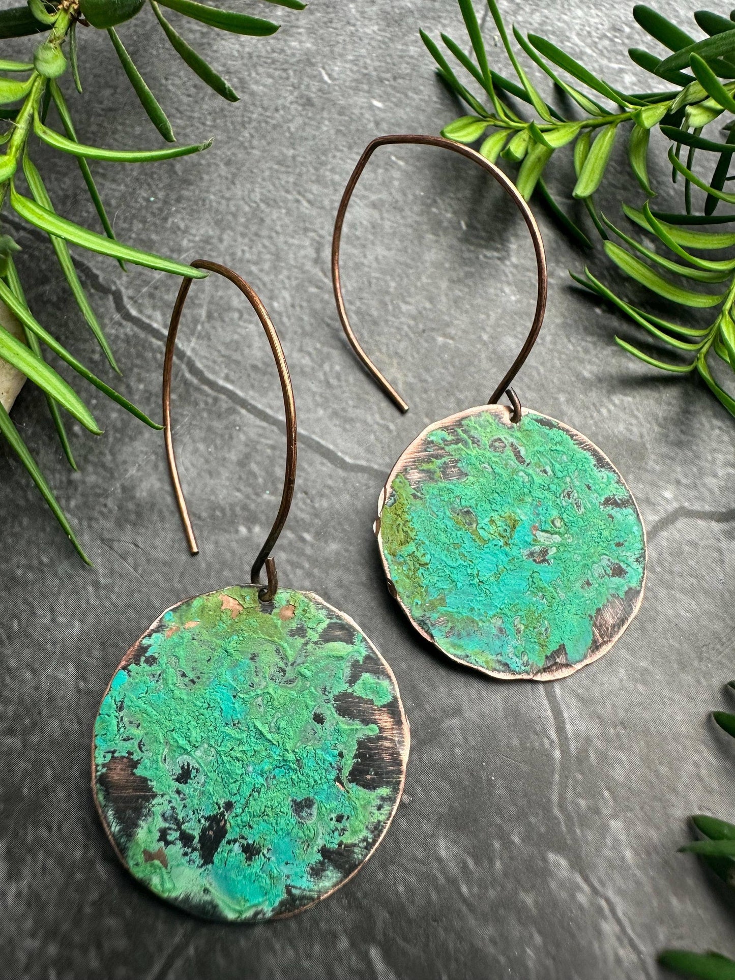 Distressed earthen disc Earrings - Copper & Patina