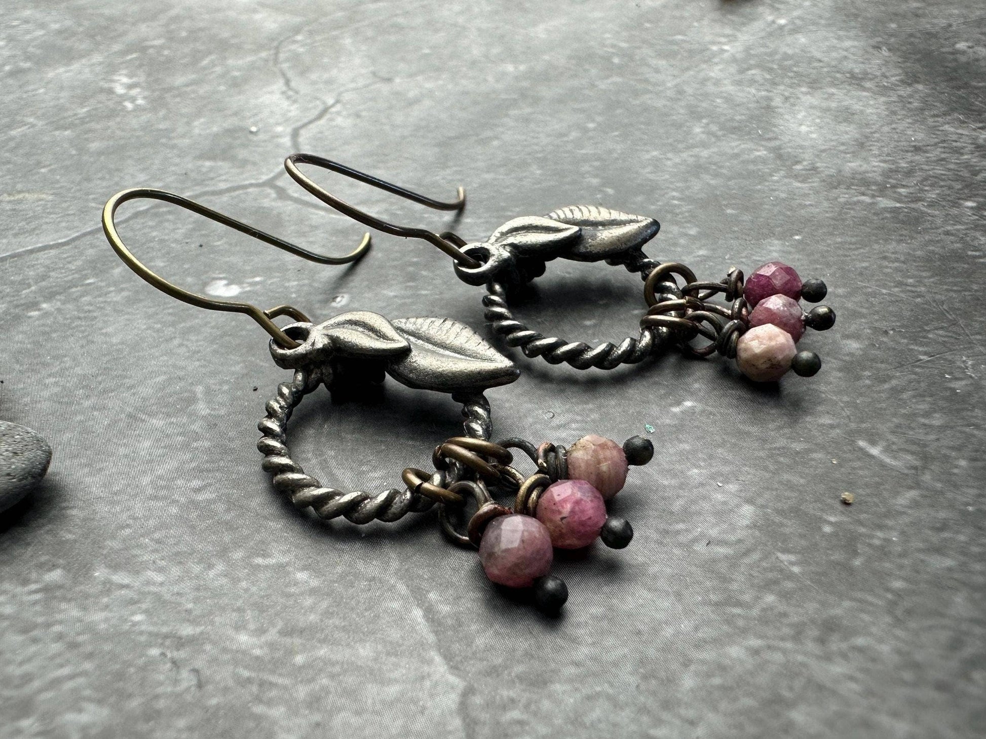 Twisted Vine Earrings- Handmade Faceted Pink Tourmaline