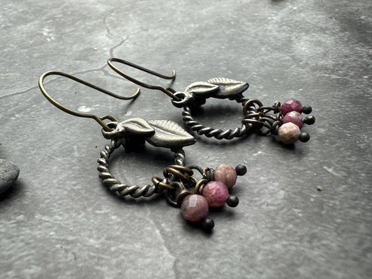 Twisted Vine Earrings- Handmade Faceted Pink Tourmaline