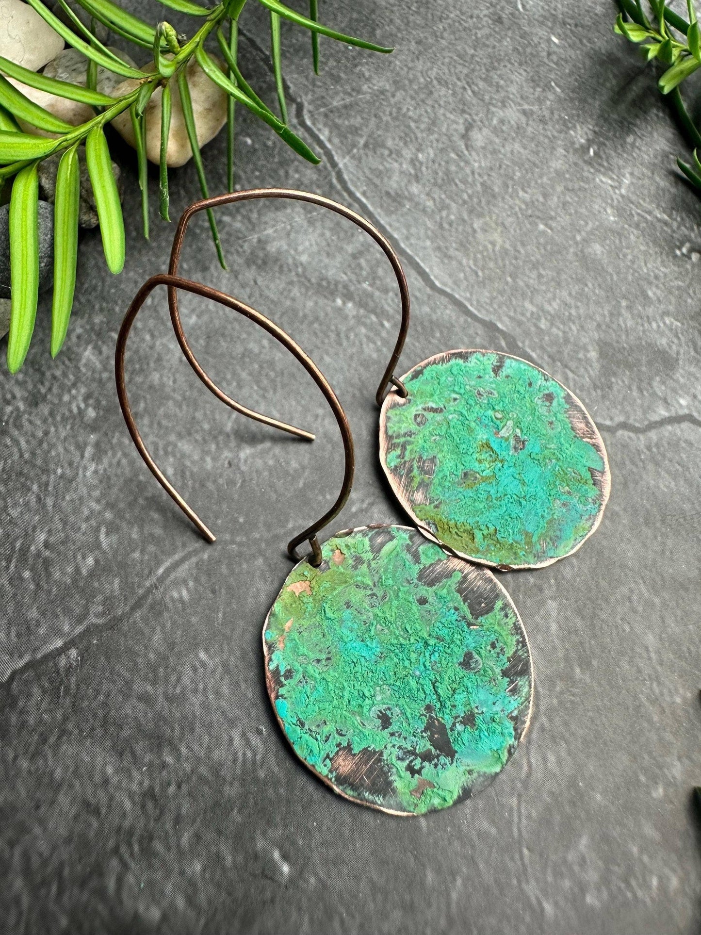 Distressed earthen disc Earrings - Copper & Patina