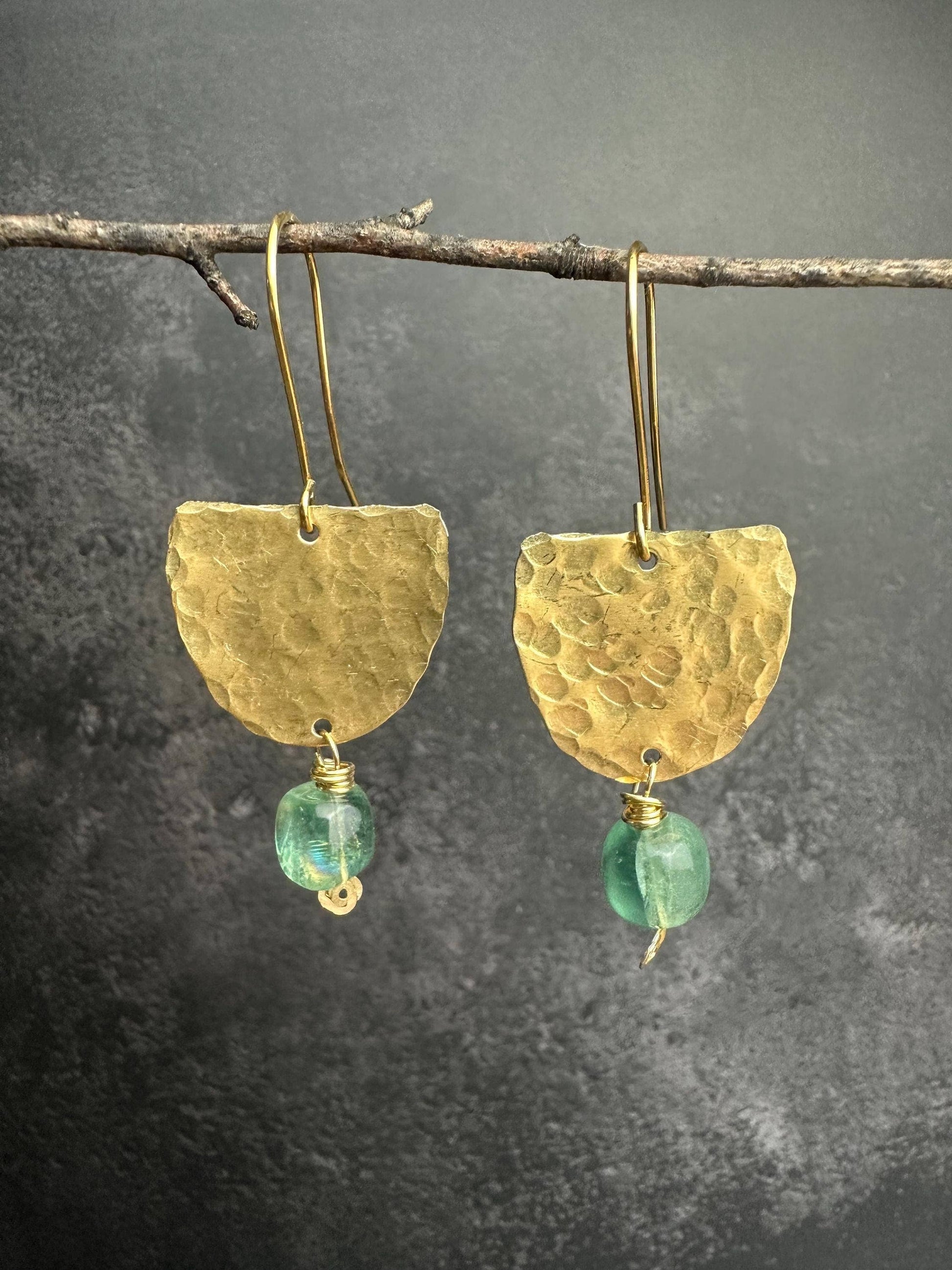 Rustic Hammered Half Oval Geometric Earrings