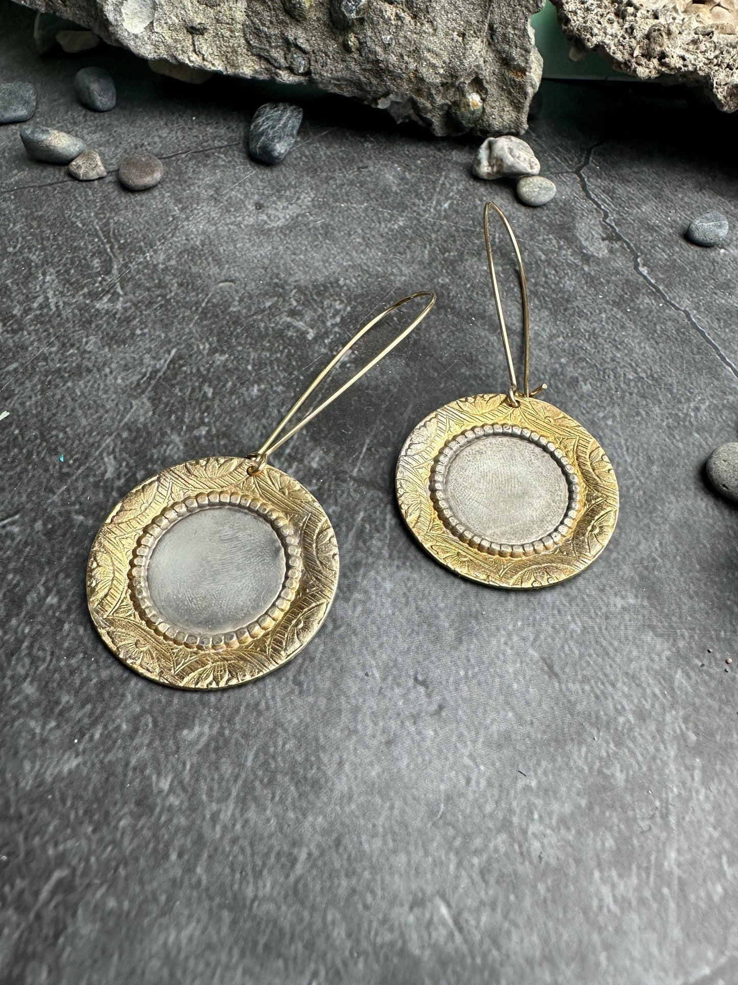 Handcrafted Burnished Silver Disc Earrings