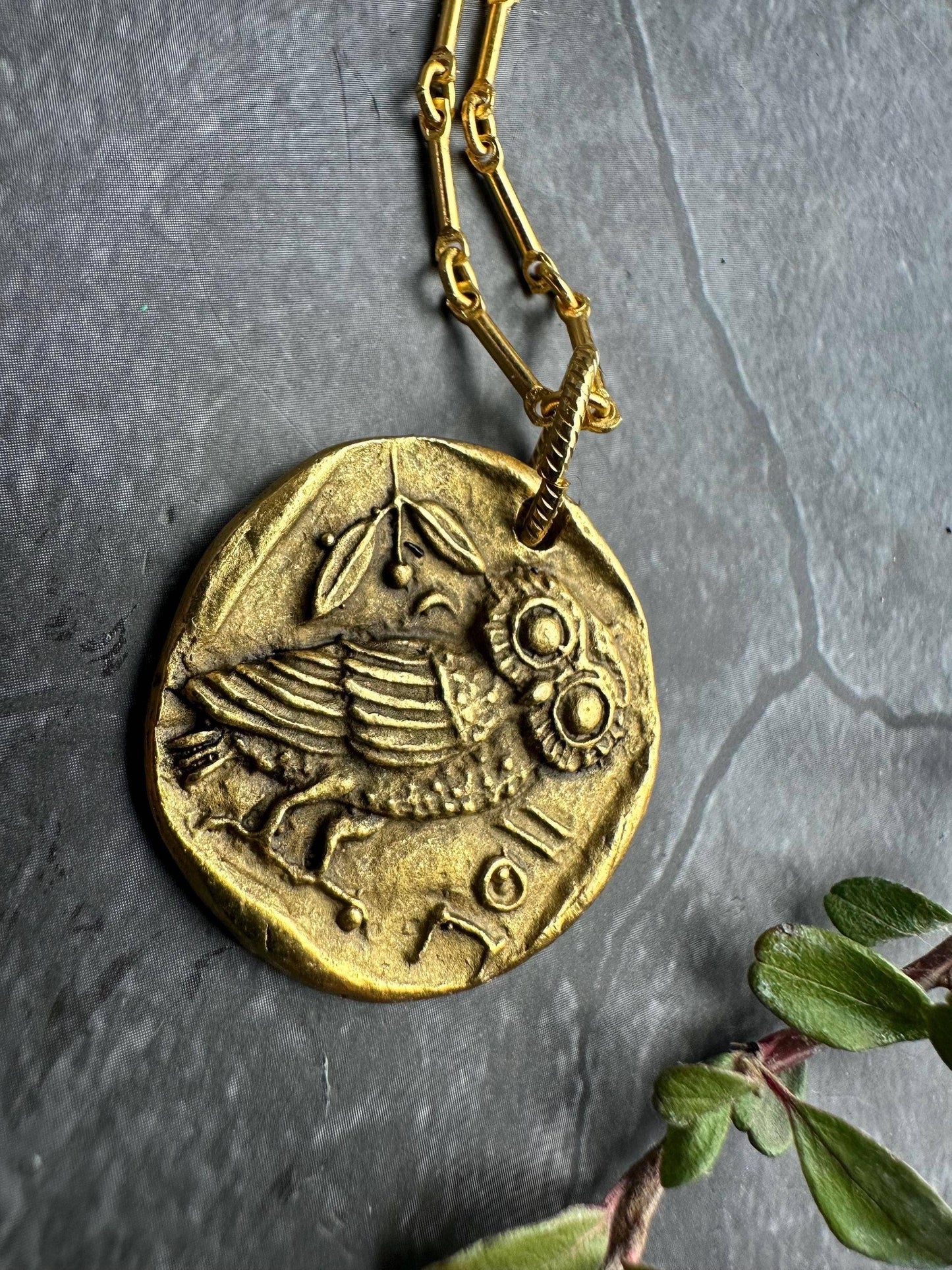 Owl of Athena Necklace - Gold Plated Coin Pendant