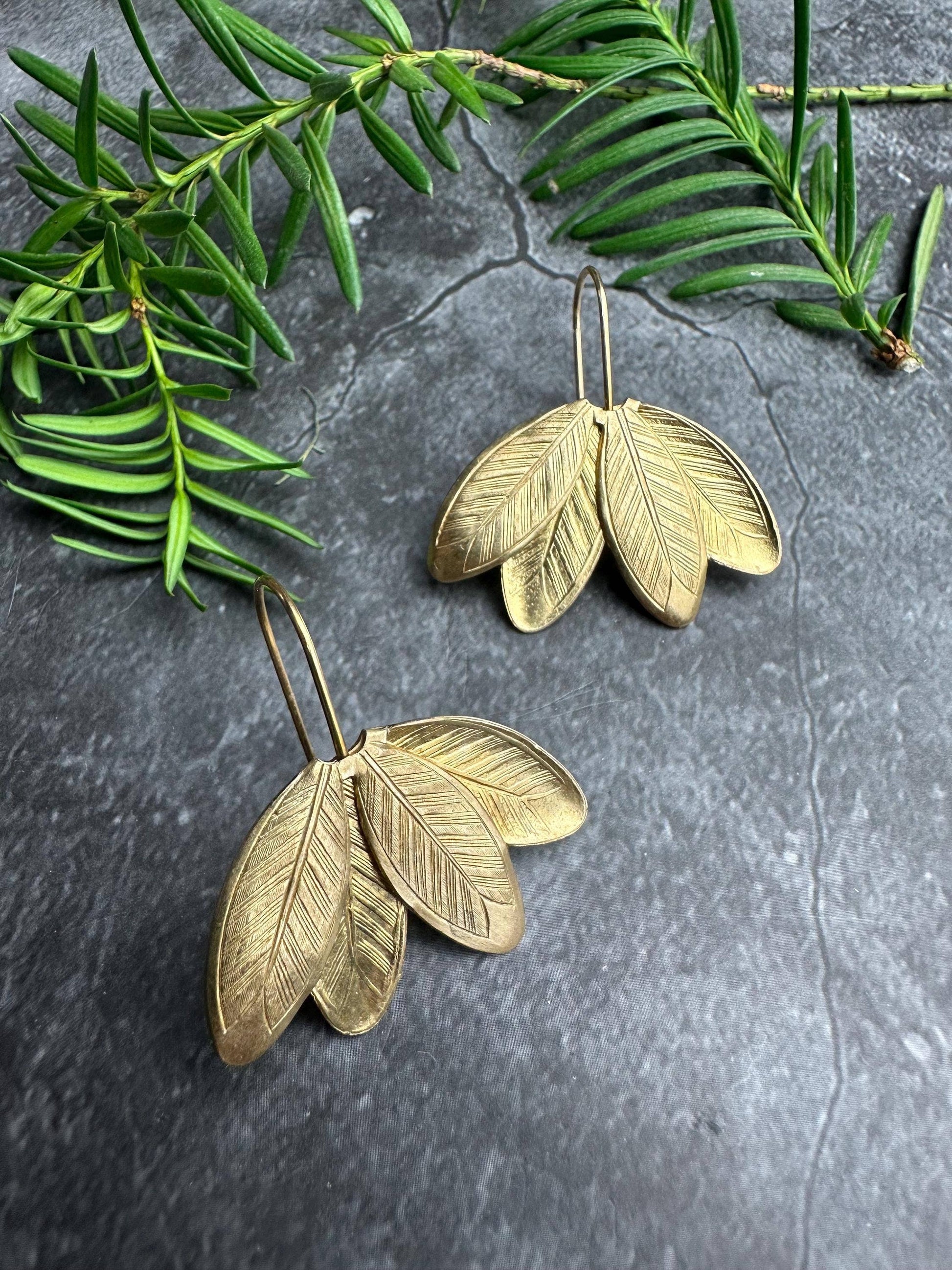 Crushed Petals Earrings - Beaten Solid Brass